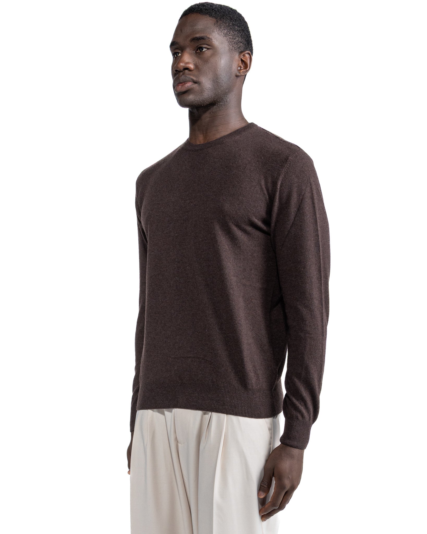 Furore crewneck in Tollegno merino wool dark brown