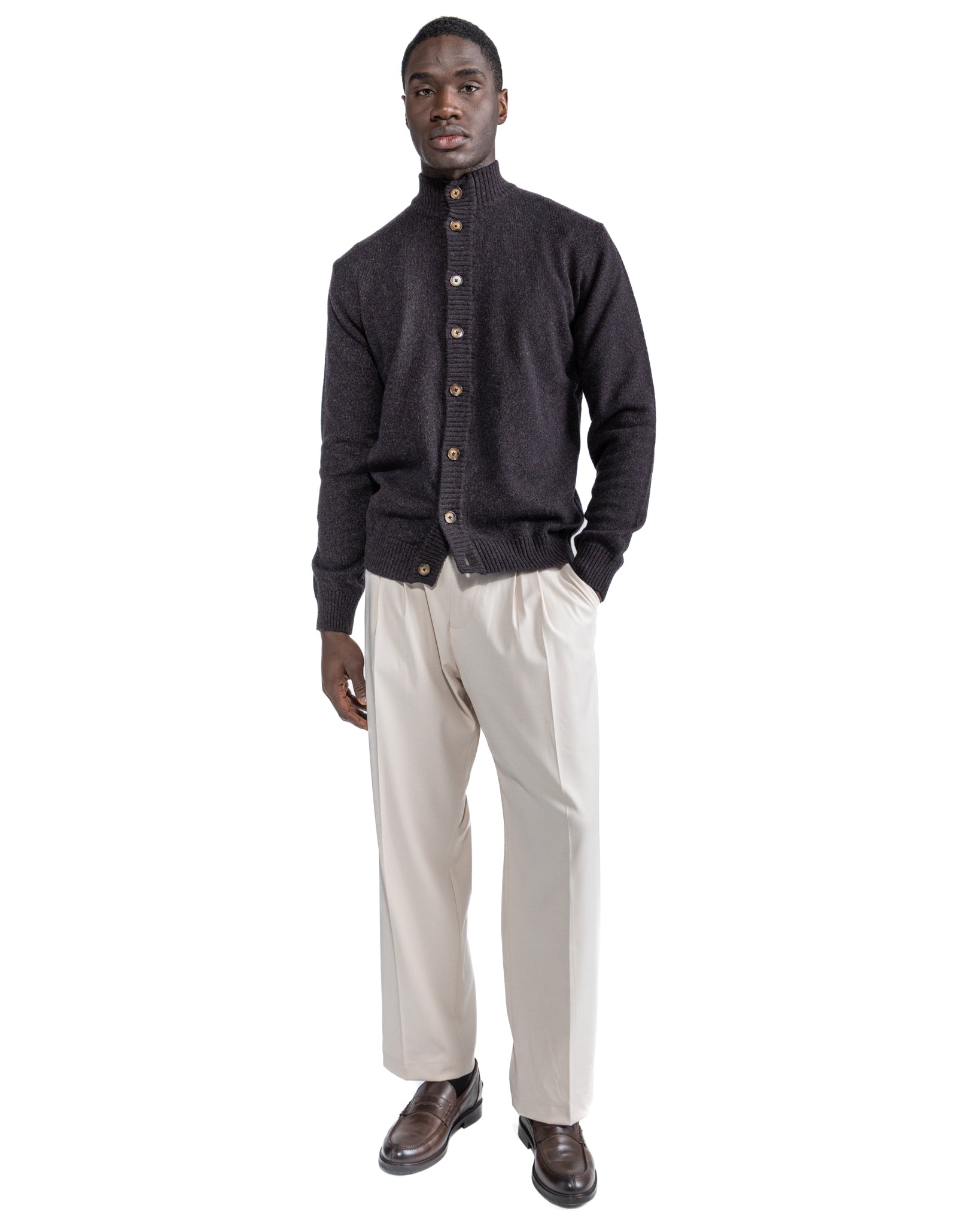 Tavolara mouliné dark brown knitted jacket