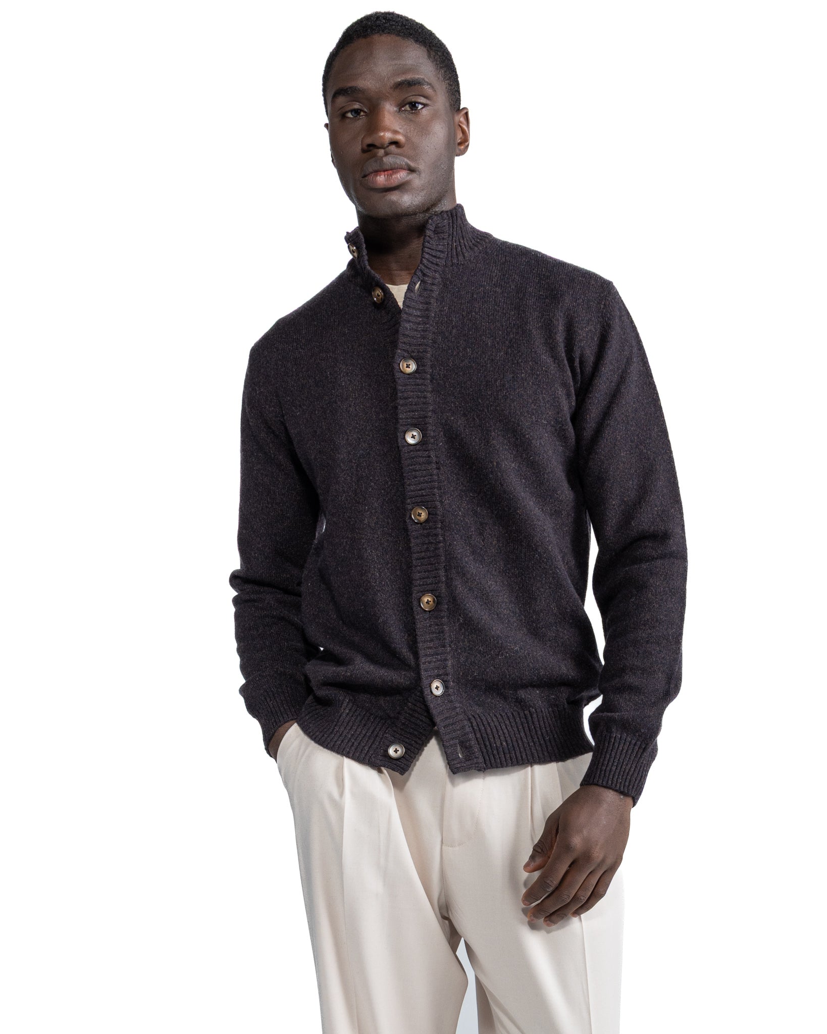 Tavolara mouliné dark brown knitted jacket