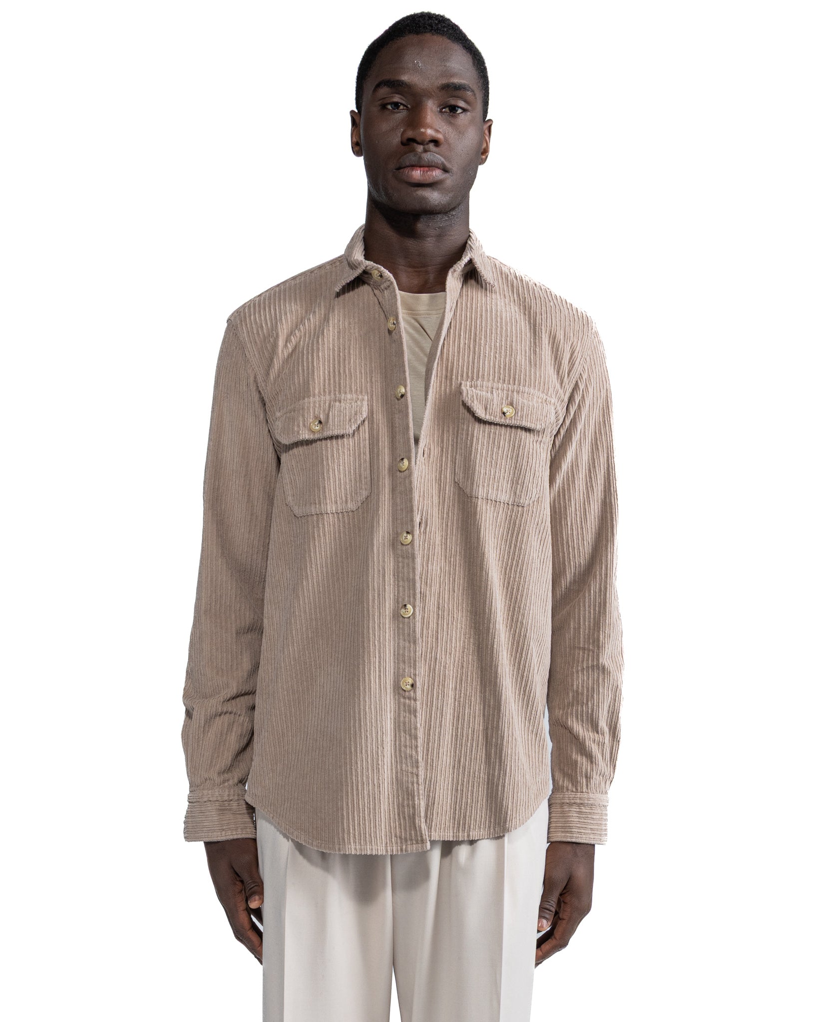Chemise en velours beige Atlantis