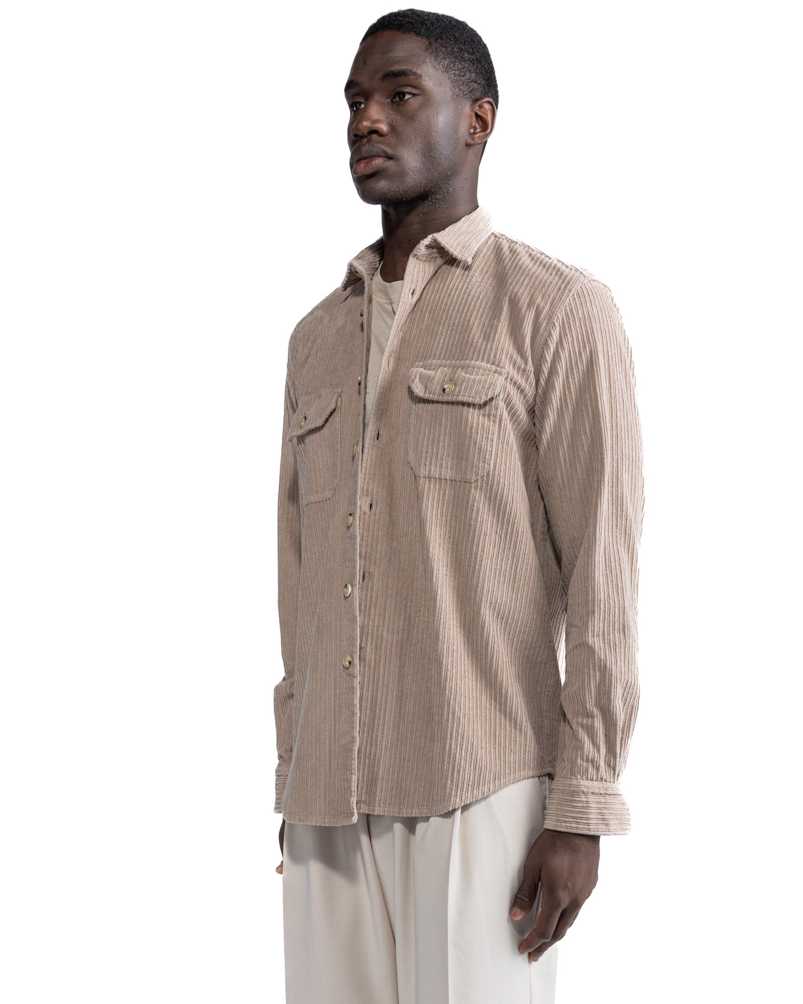 Chemise en velours beige Atlantis