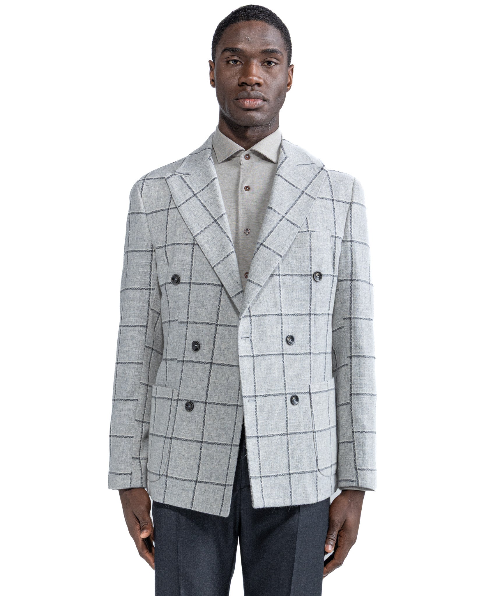 Fuji Double Breasted Jacket in Grey Check