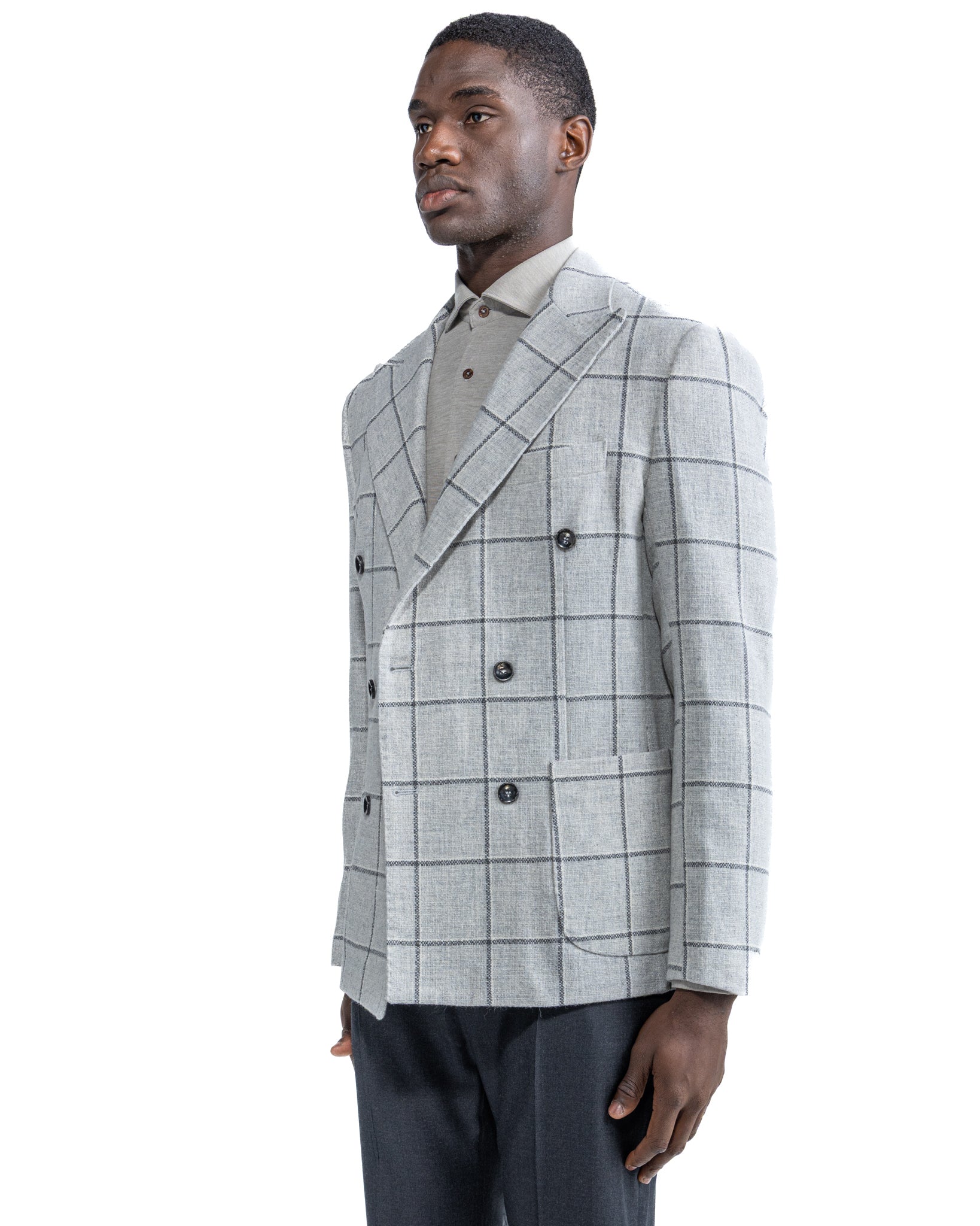 Fuji Double Breasted Jacket in Grey Check