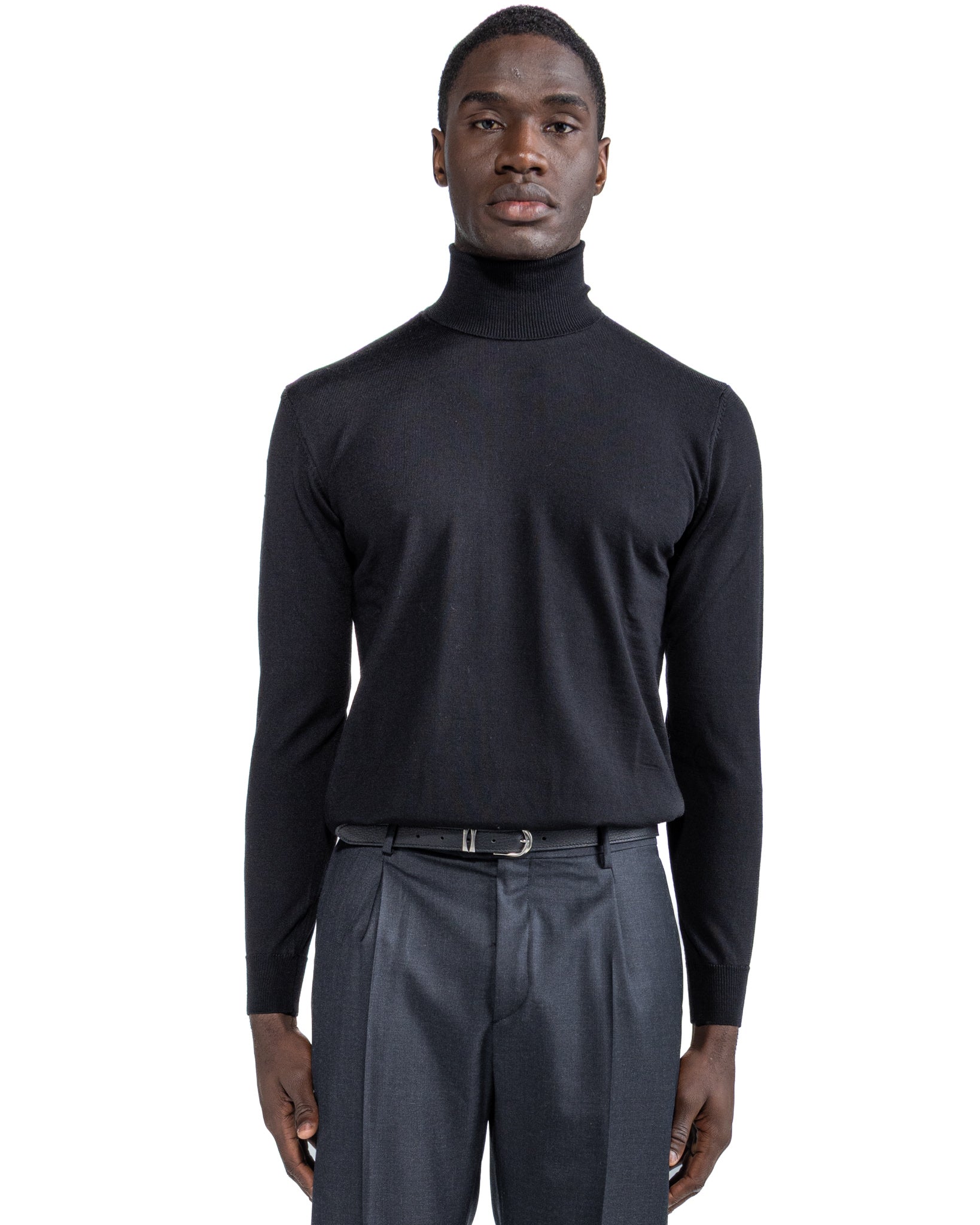Vietri Turtleneck in Black Tollegno Wool