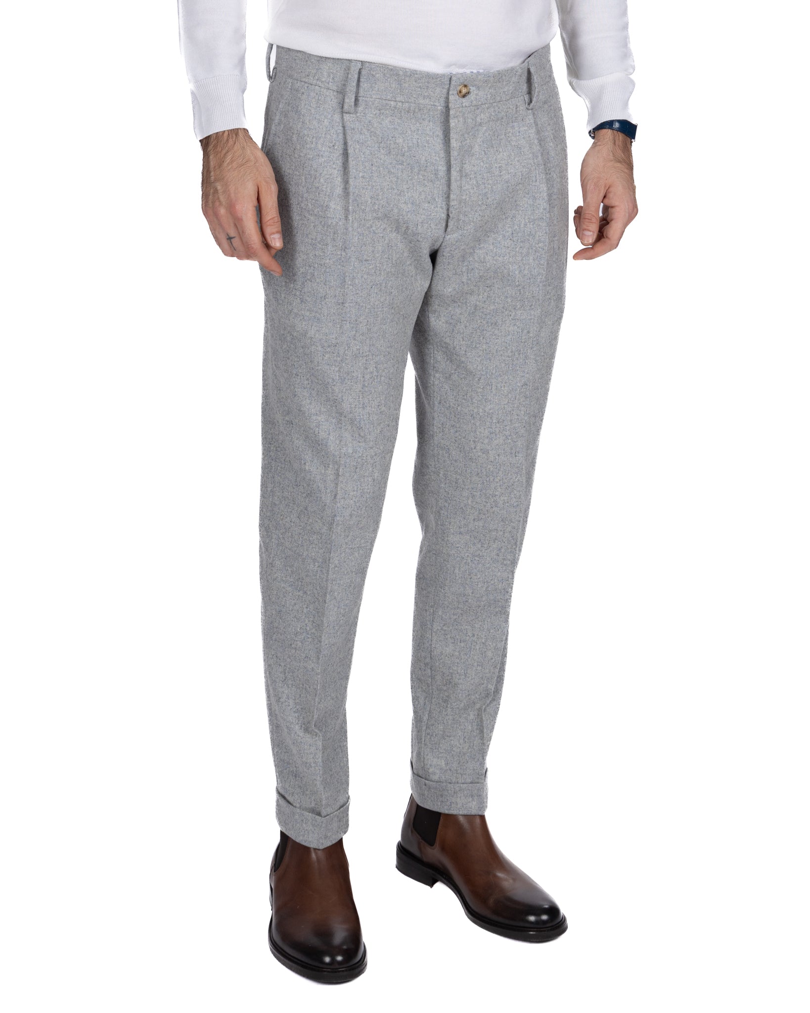 Pantalone con fascia Leica in flanella grigio