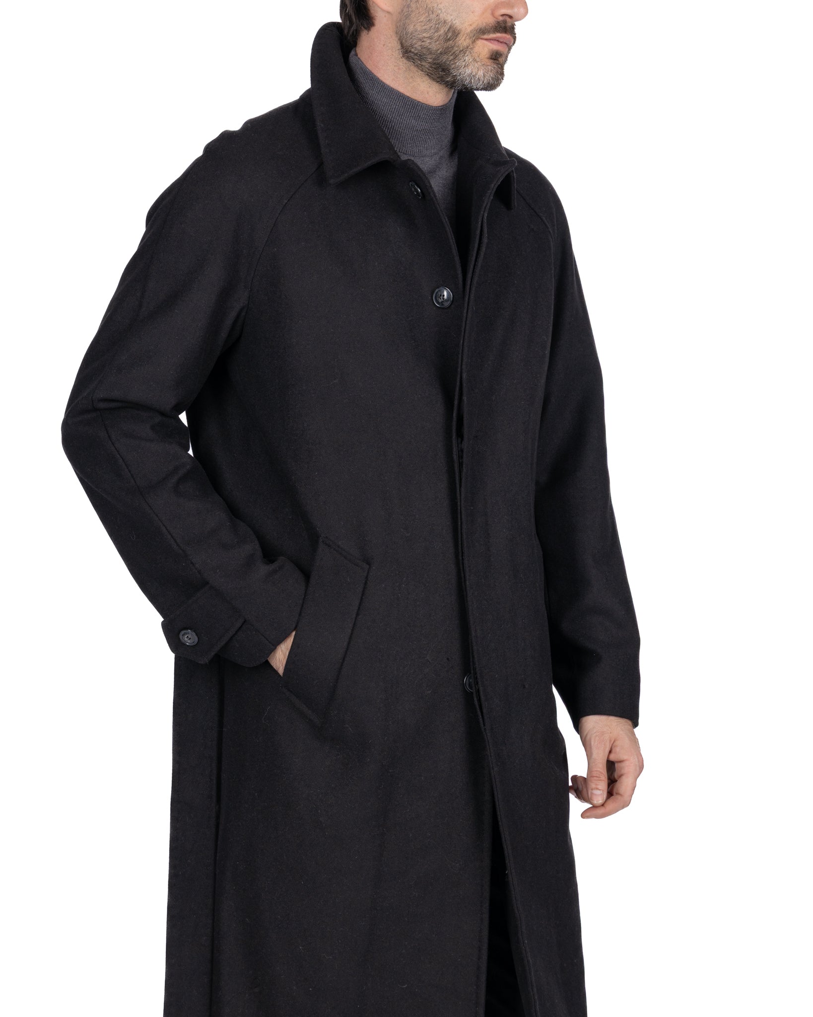 Dimitri long coat in black flannel