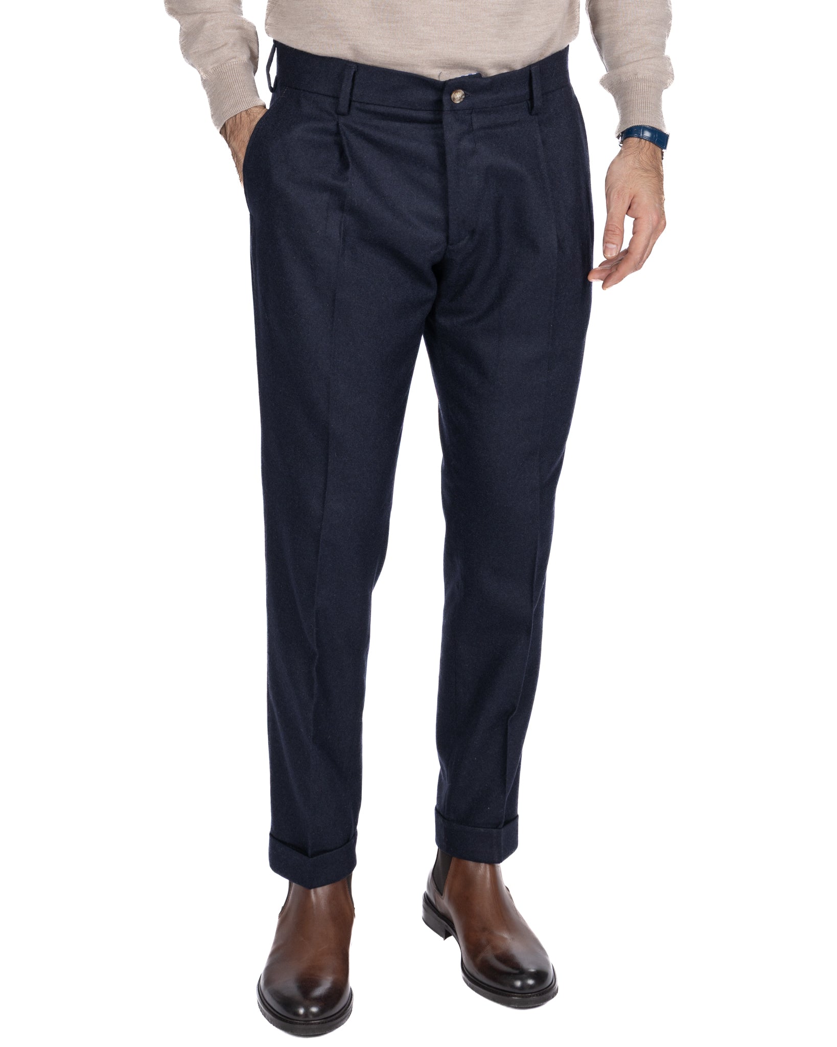 Leica Band Trousers in Blue Flannel