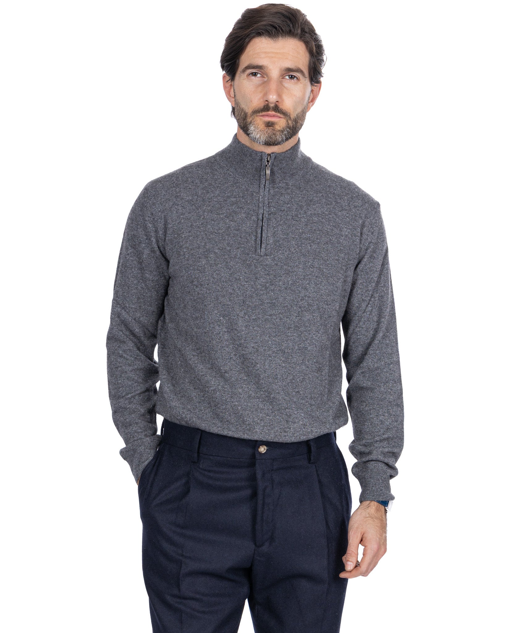 Rory - gray cashmere blend zip sweater