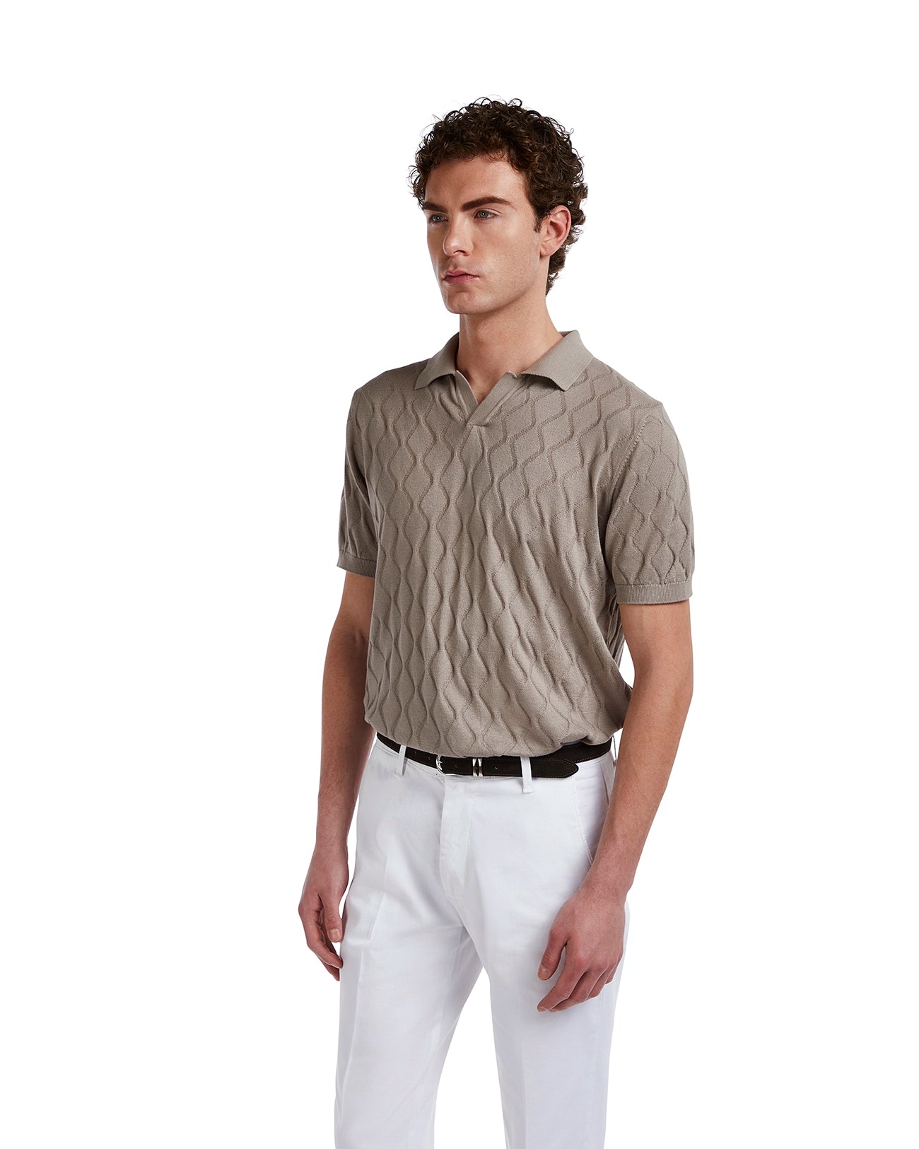 Peter wave polo shirt in beige knit