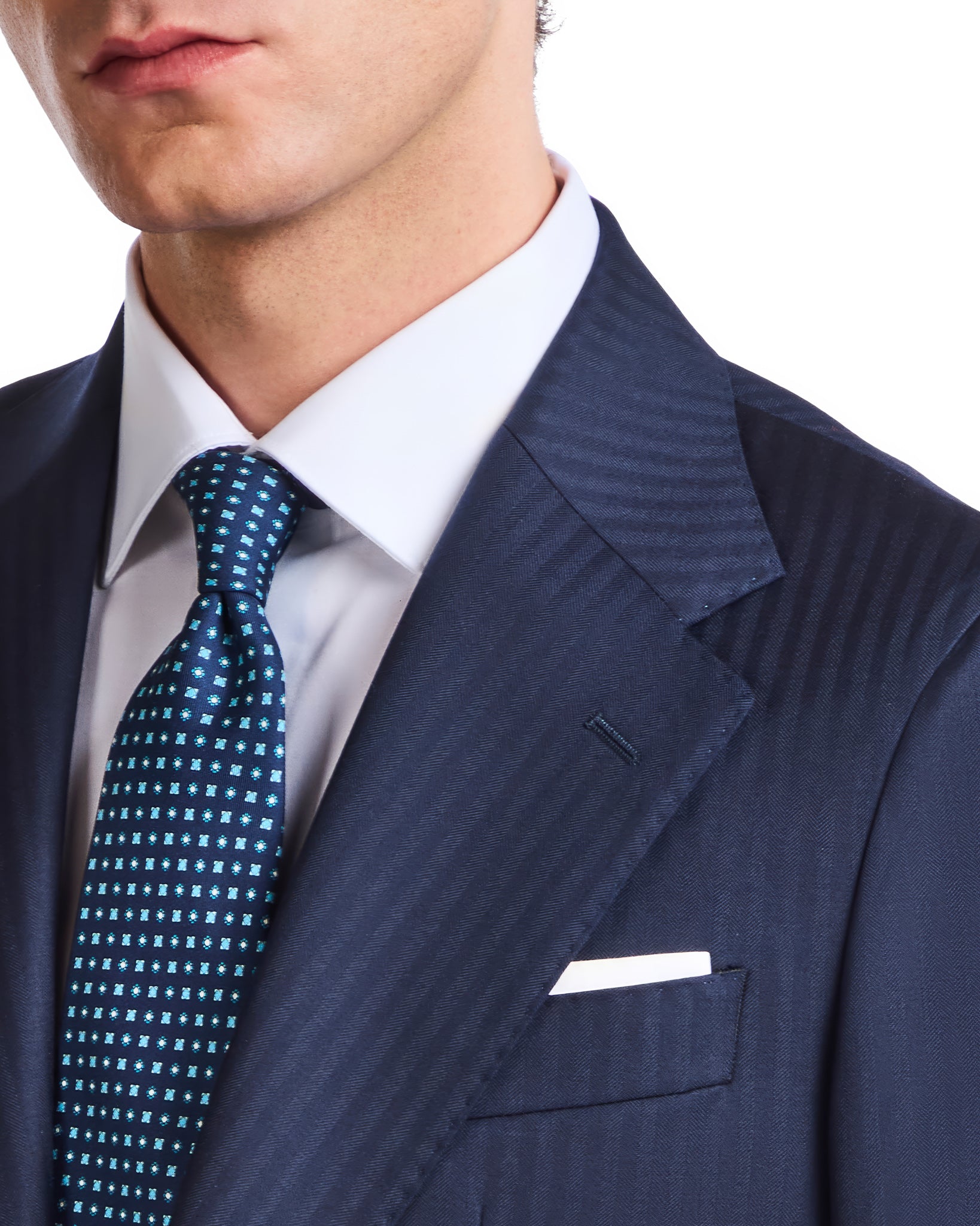 Perennial Vitale Barberis Canonico blue herringbone dress