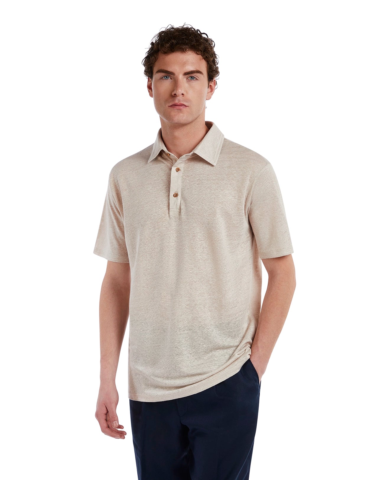 Marcos Polo Shirt in Pure Beige Linen