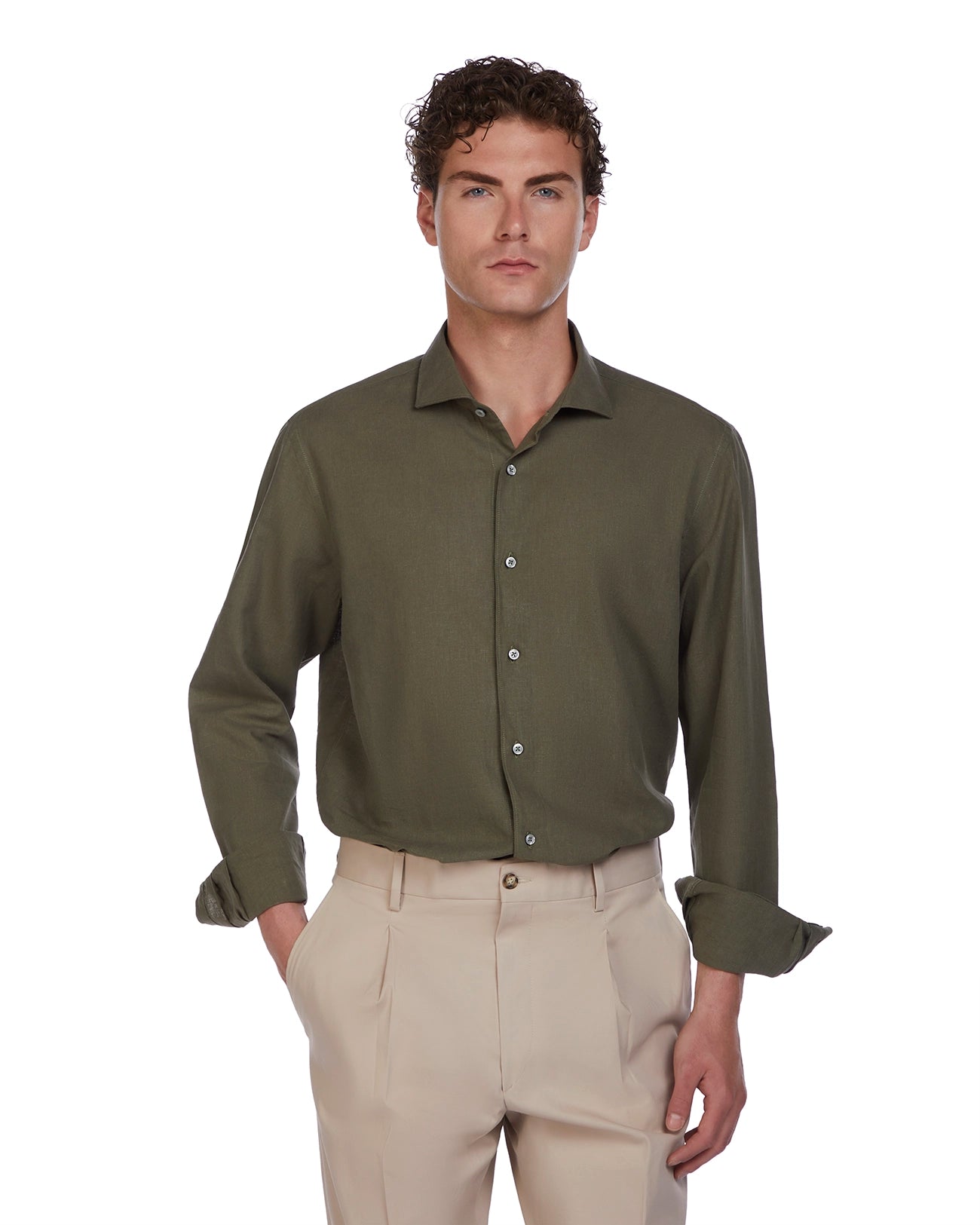 Rennes shirt in linen and military cotton