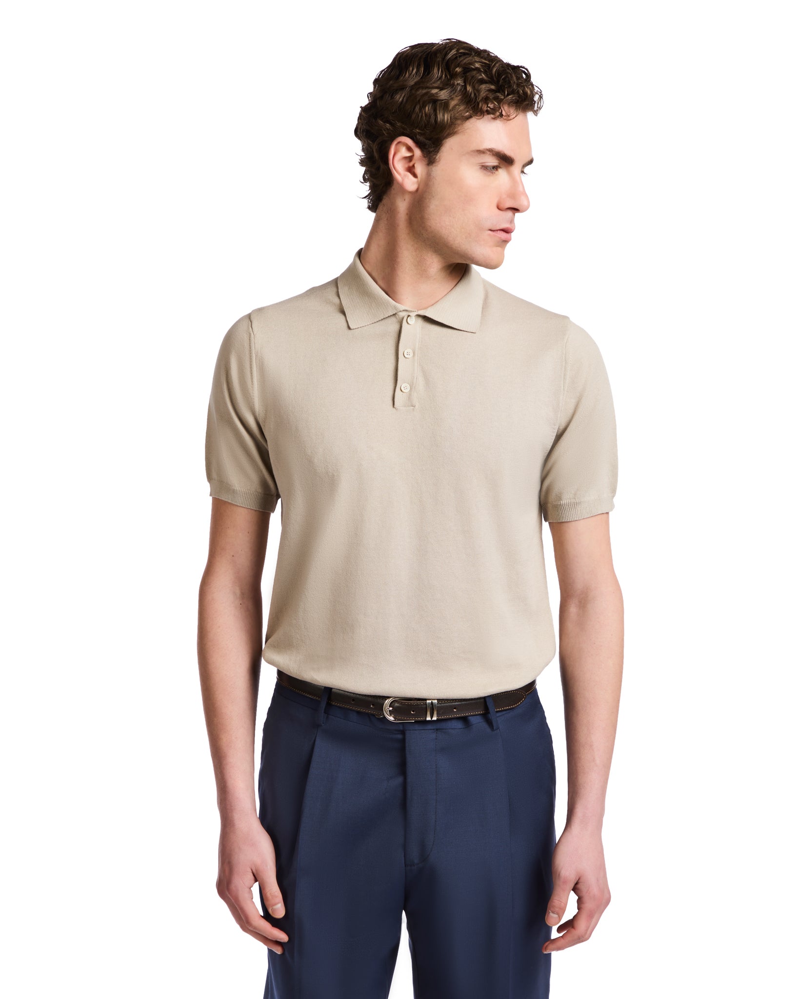 Roger polo shirt in beige knit