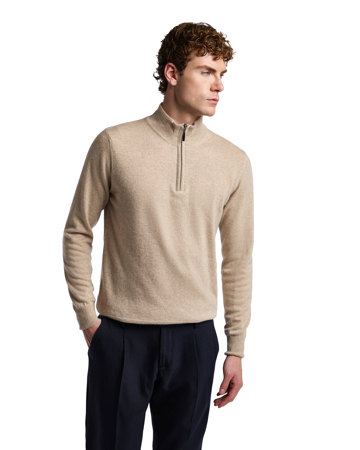 Lupetto con zip Rory in misto cachemire sabbia