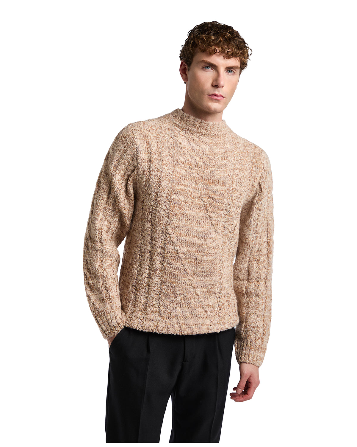 Oversized-Rundhalspullover Astro in Beige