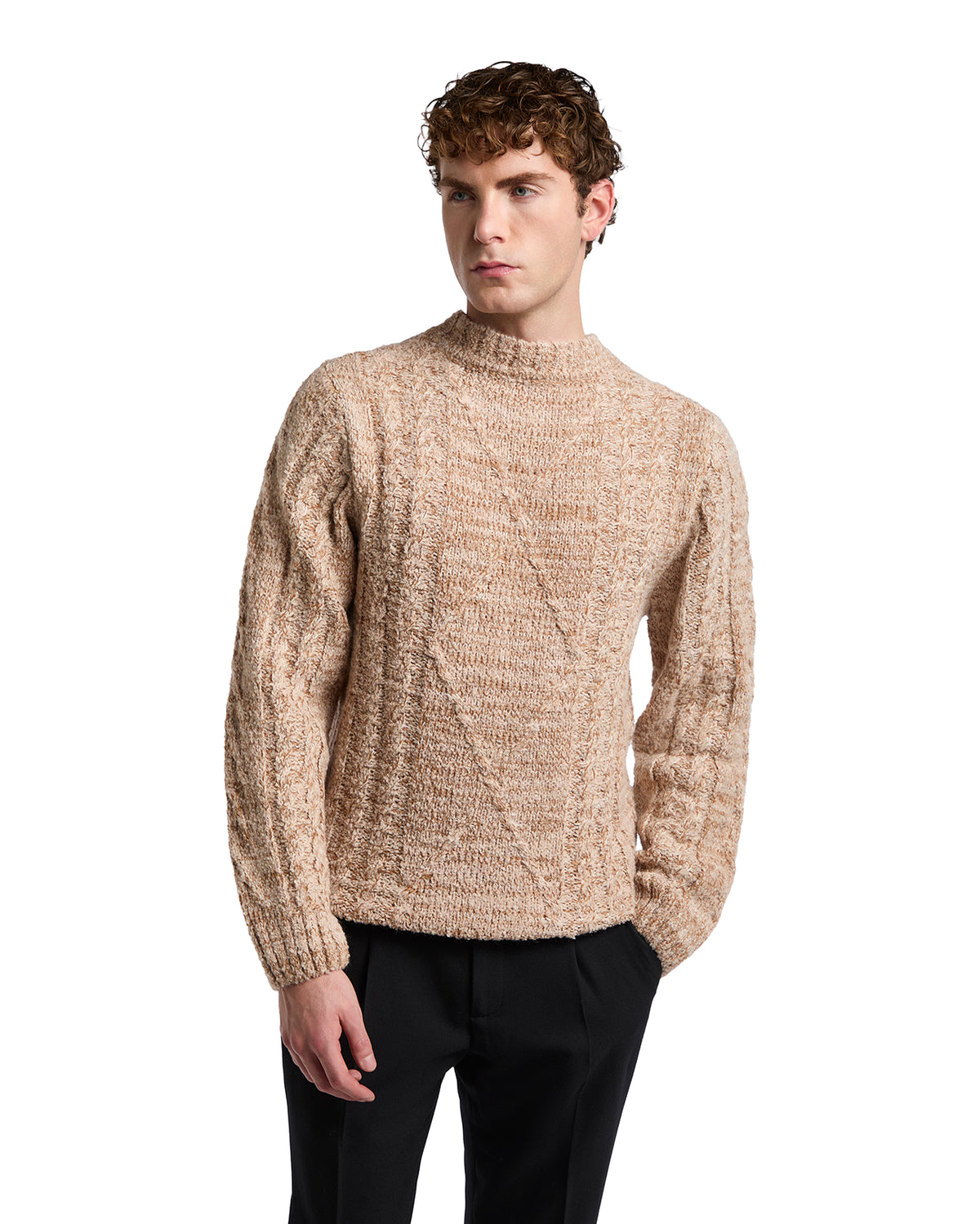 Oversized-Rundhalspullover Astro in Beige