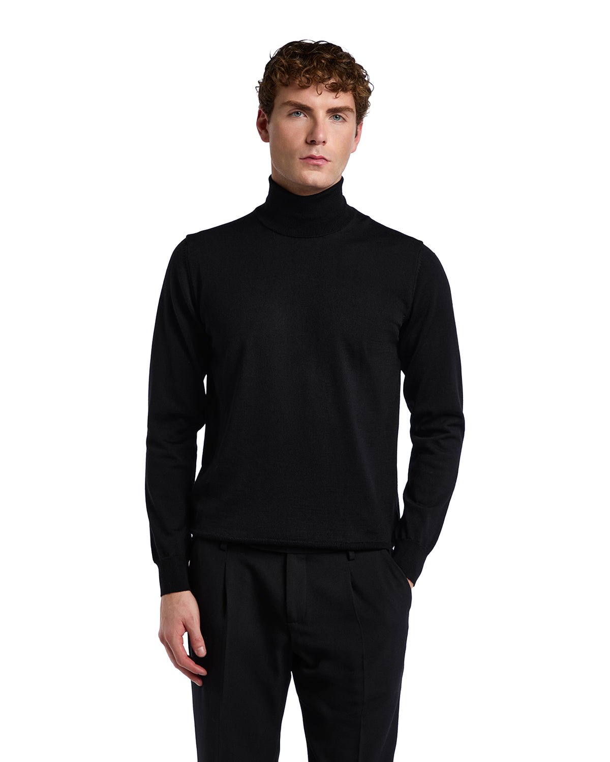 Vietri Turtleneck in Black Tollegno Wool