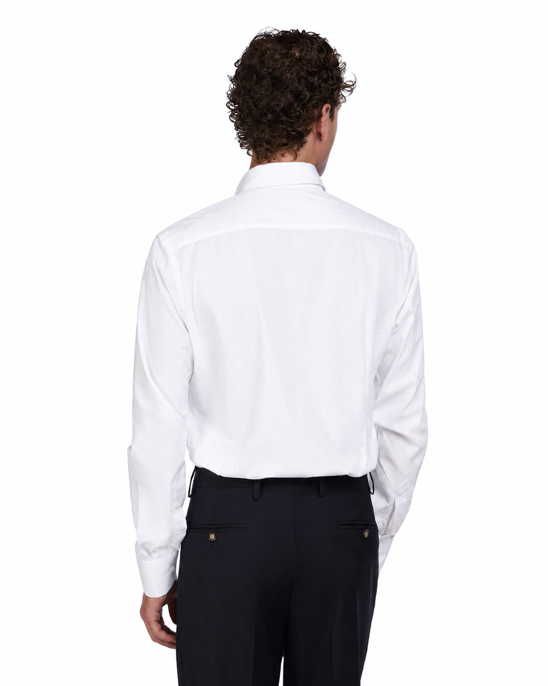 Men's white cotton dress shirt, slim fit, versatile style, perfect for formal or casual occasions.