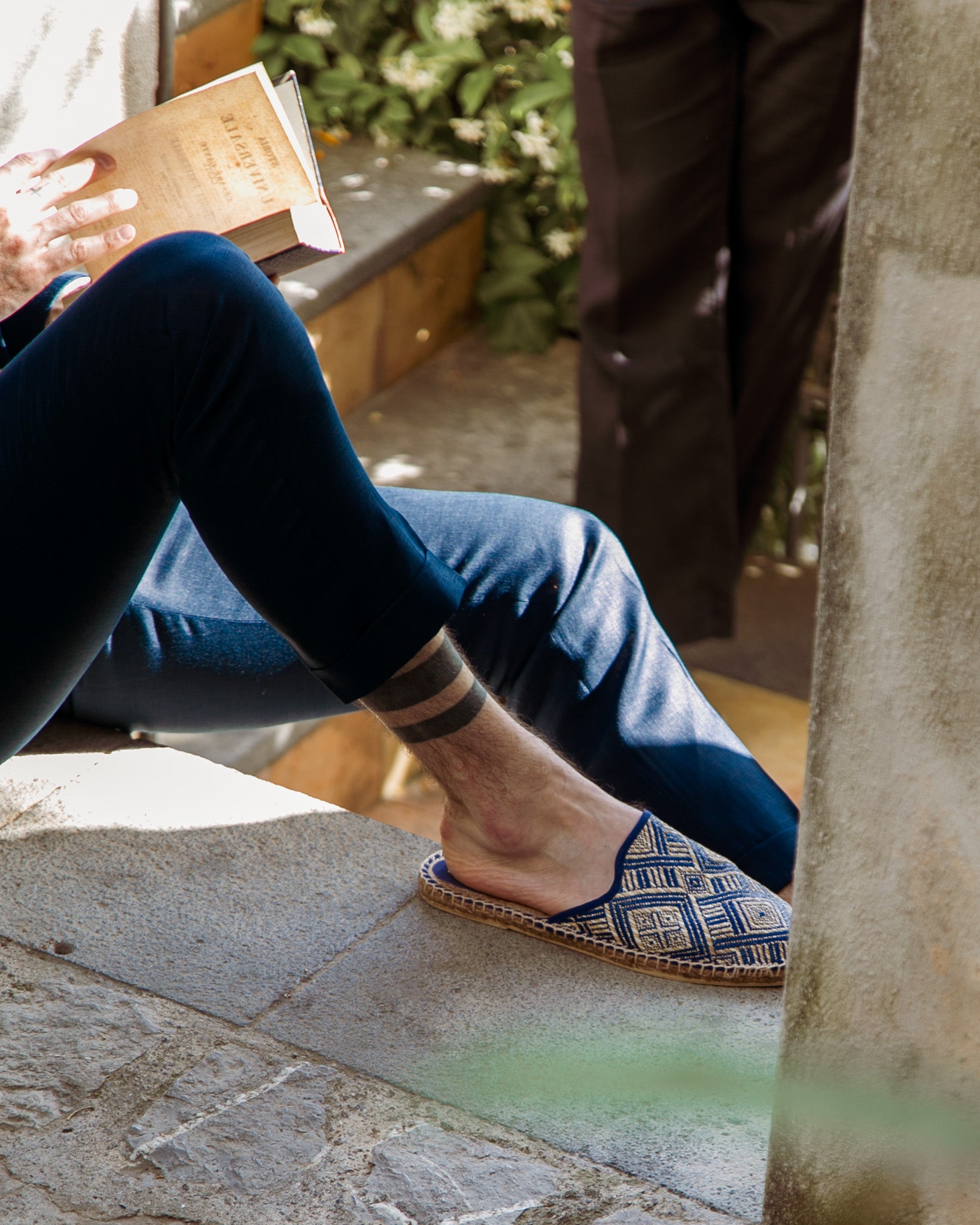 Portofino - blue ethnic espadrilles mules