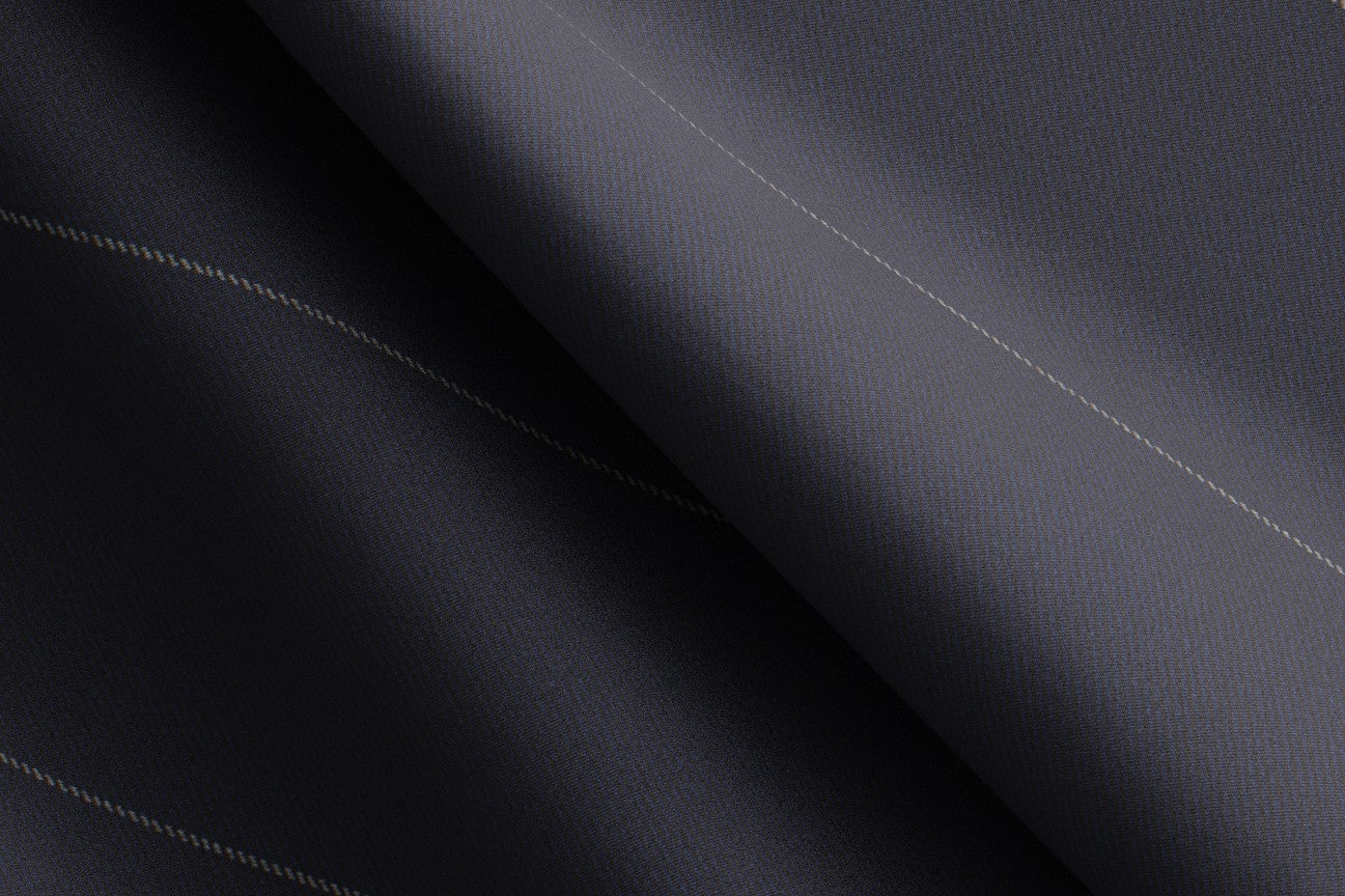 Pantalon ajusté en laine bleu à fines rayures années 130 Caccioppoli