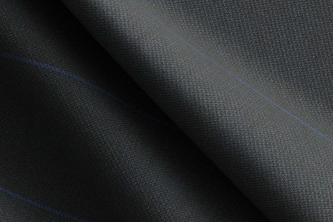 Costume sur mesure en laine des années 130 à fines rayures vertes Caccioppoli