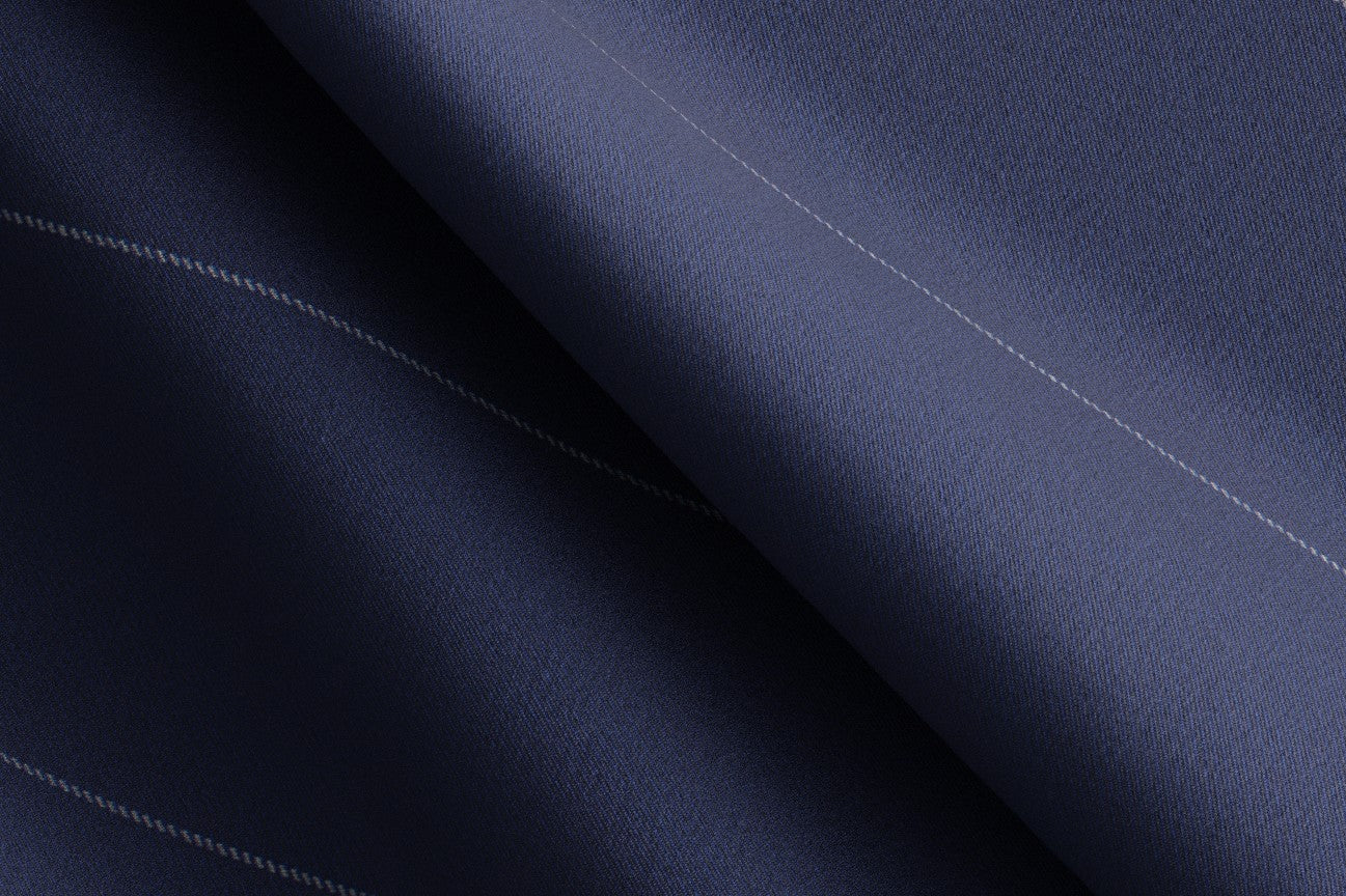 Pantalon ajusté en laine bleu à fines rayures années 130 Caccioppoli