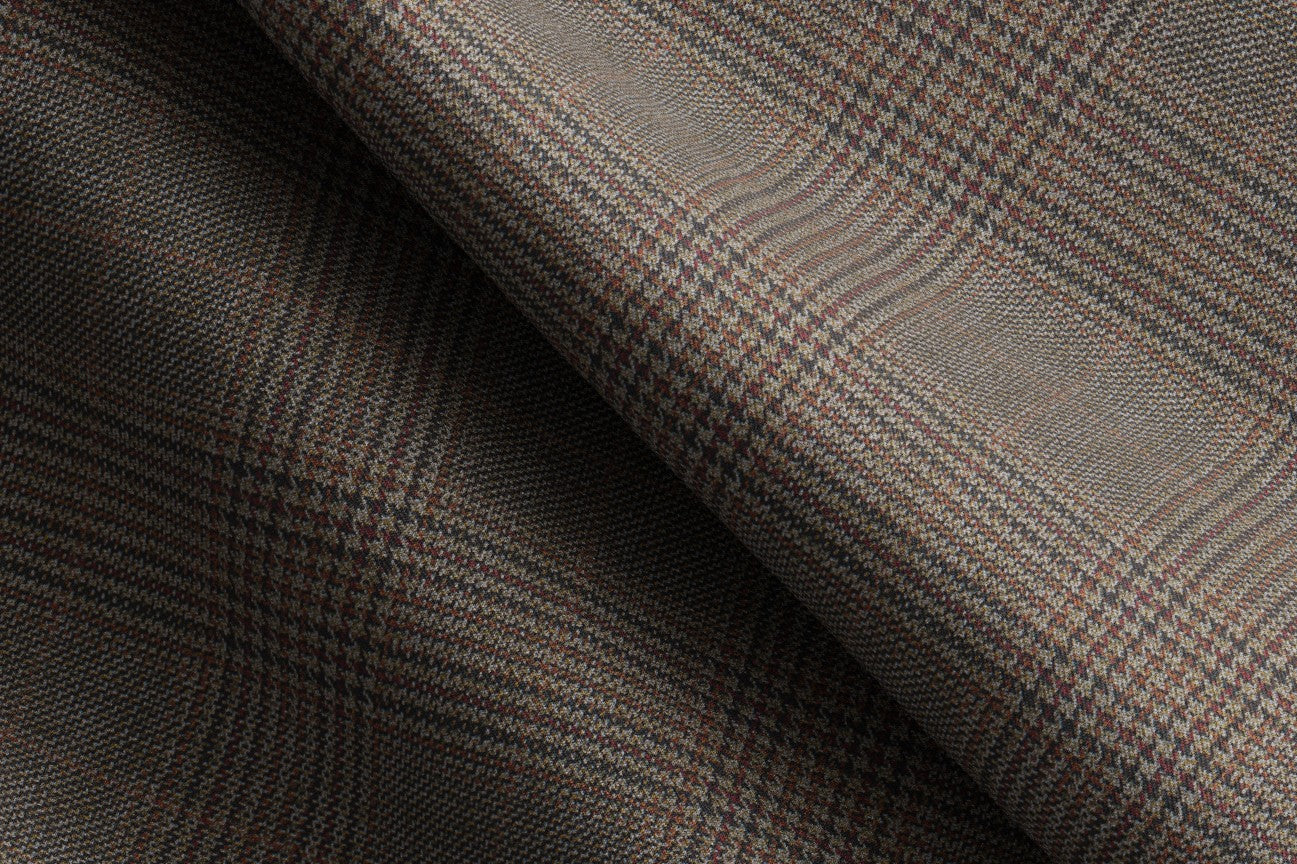 Beige Prince of Wales 130s wool tailor-made suit Caccioppoli