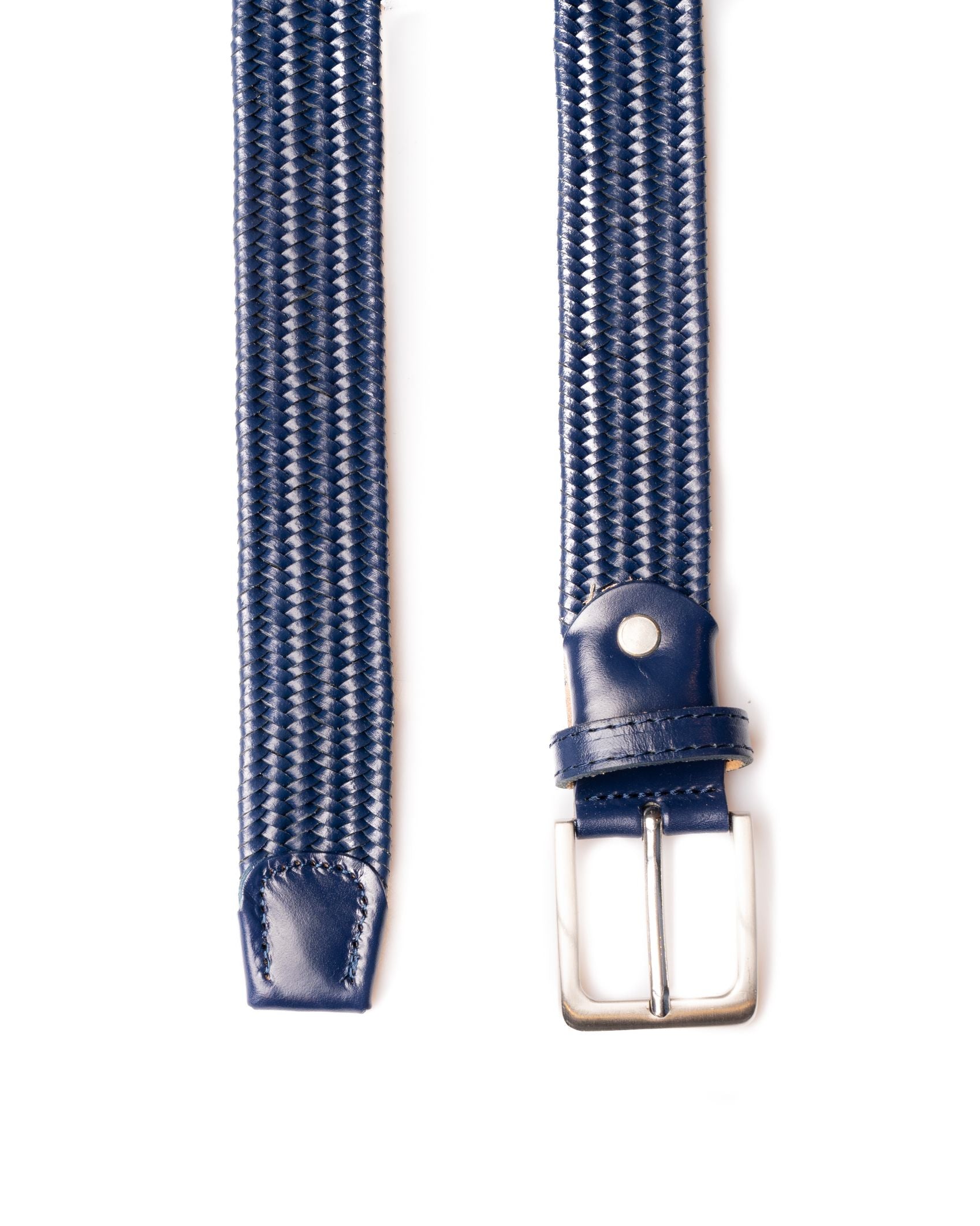 LEATHER BELT WITH NARROW WEAVE BLUE
