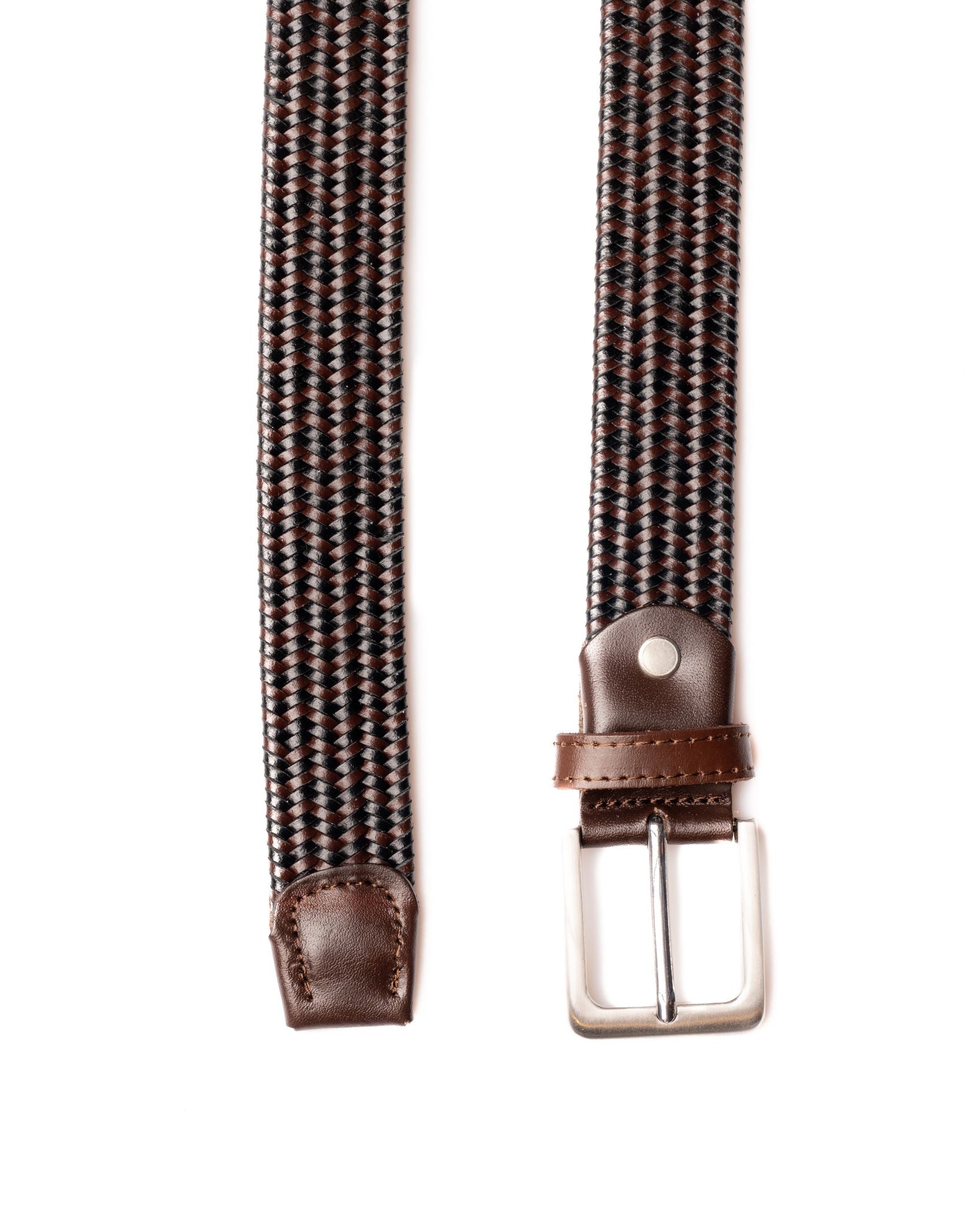 LEATHER BELT WITH NARROW BROWN AND BLACK WEAVING