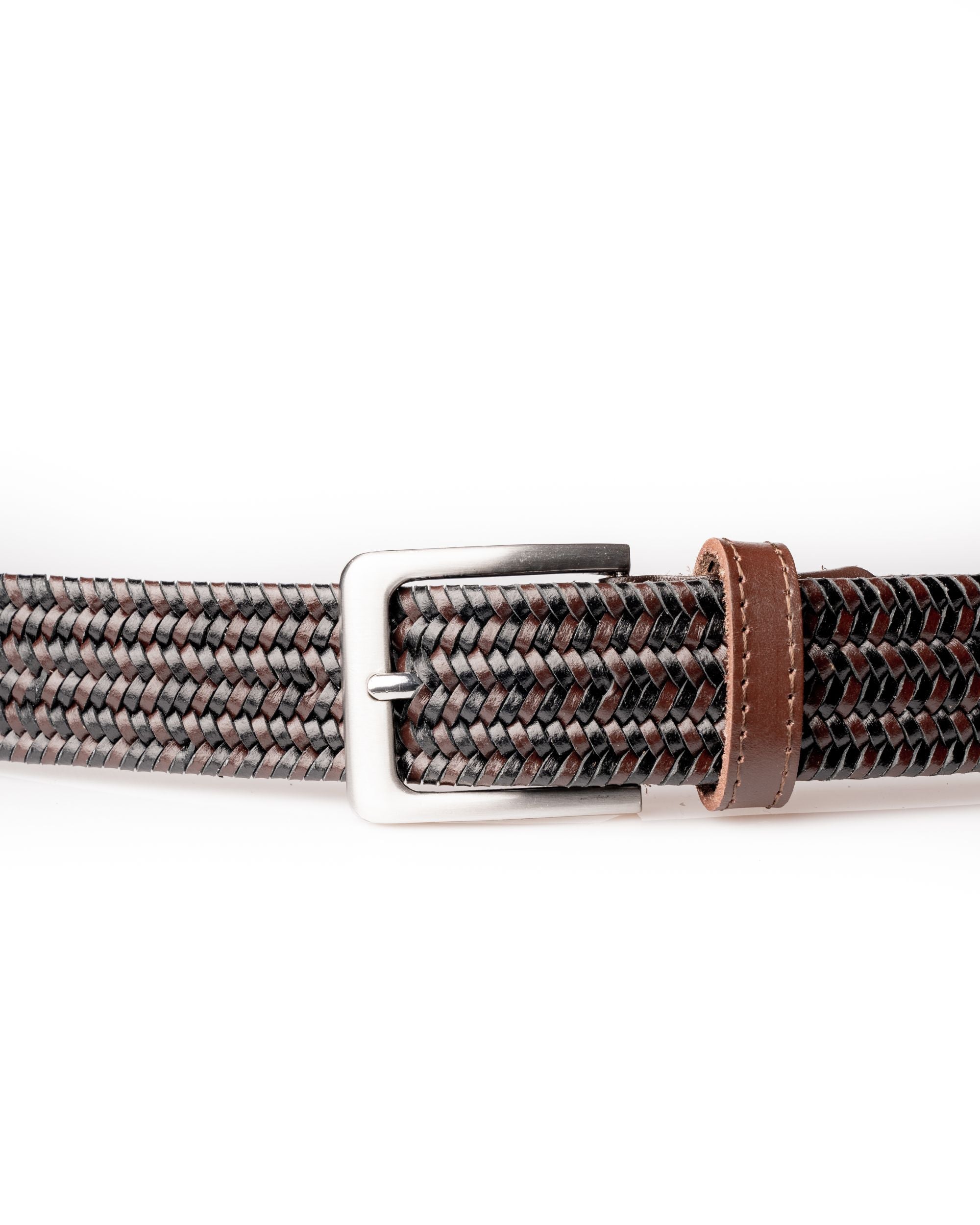 LEATHER BELT WITH NARROW BROWN AND BLACK WEAVING