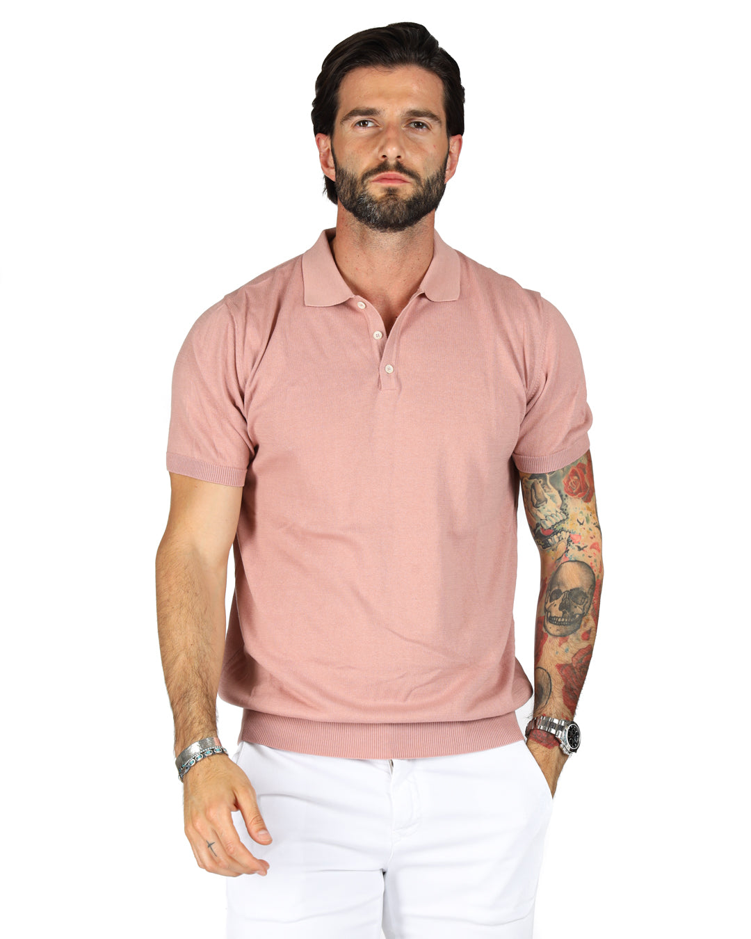 ROGER - POLO EN MAILLE ROSE POUDRE