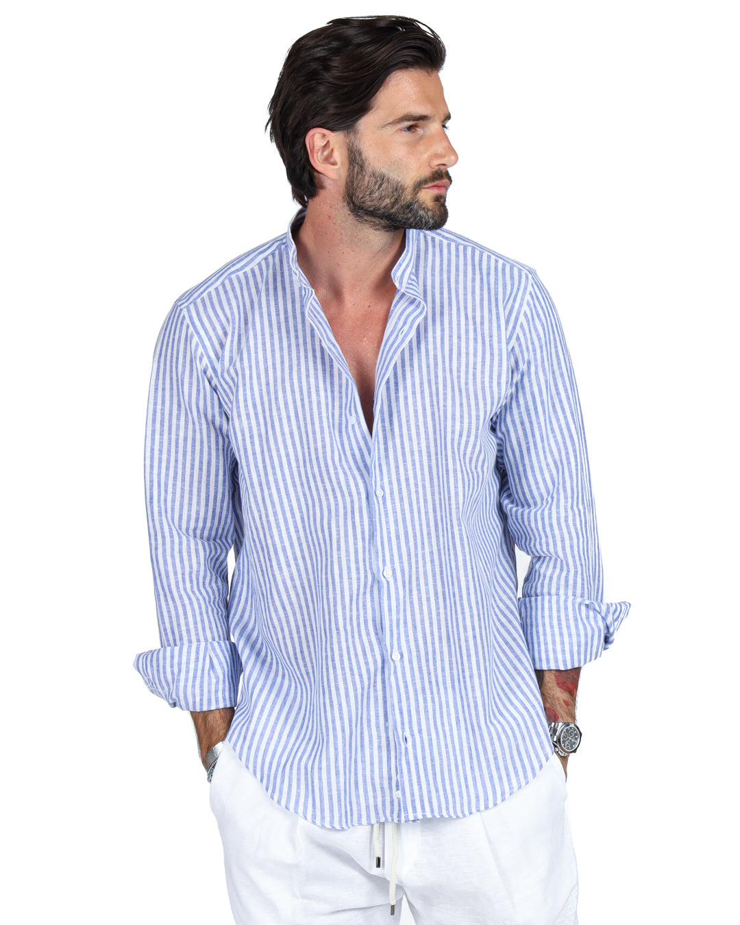 Ischia - Korean narrow striped linen shirt