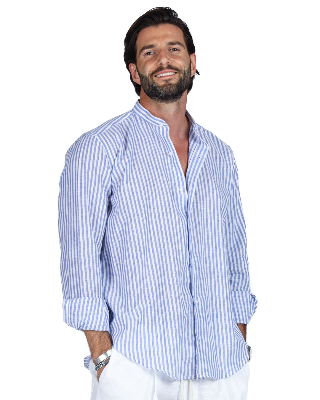 Ischia - Korean narrow striped linen shirt
