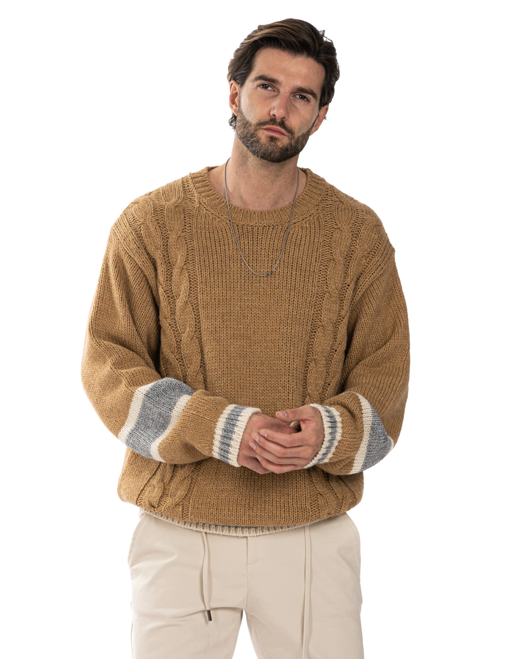 Edam - maglione cammello con trecce laterali