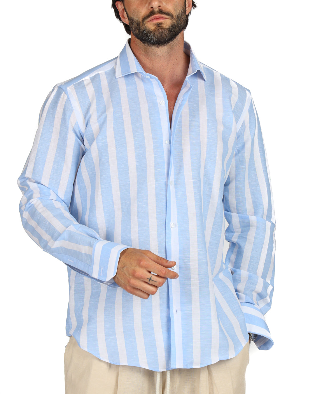 Amalfi - Chemise maxi rayée bleu clair classique