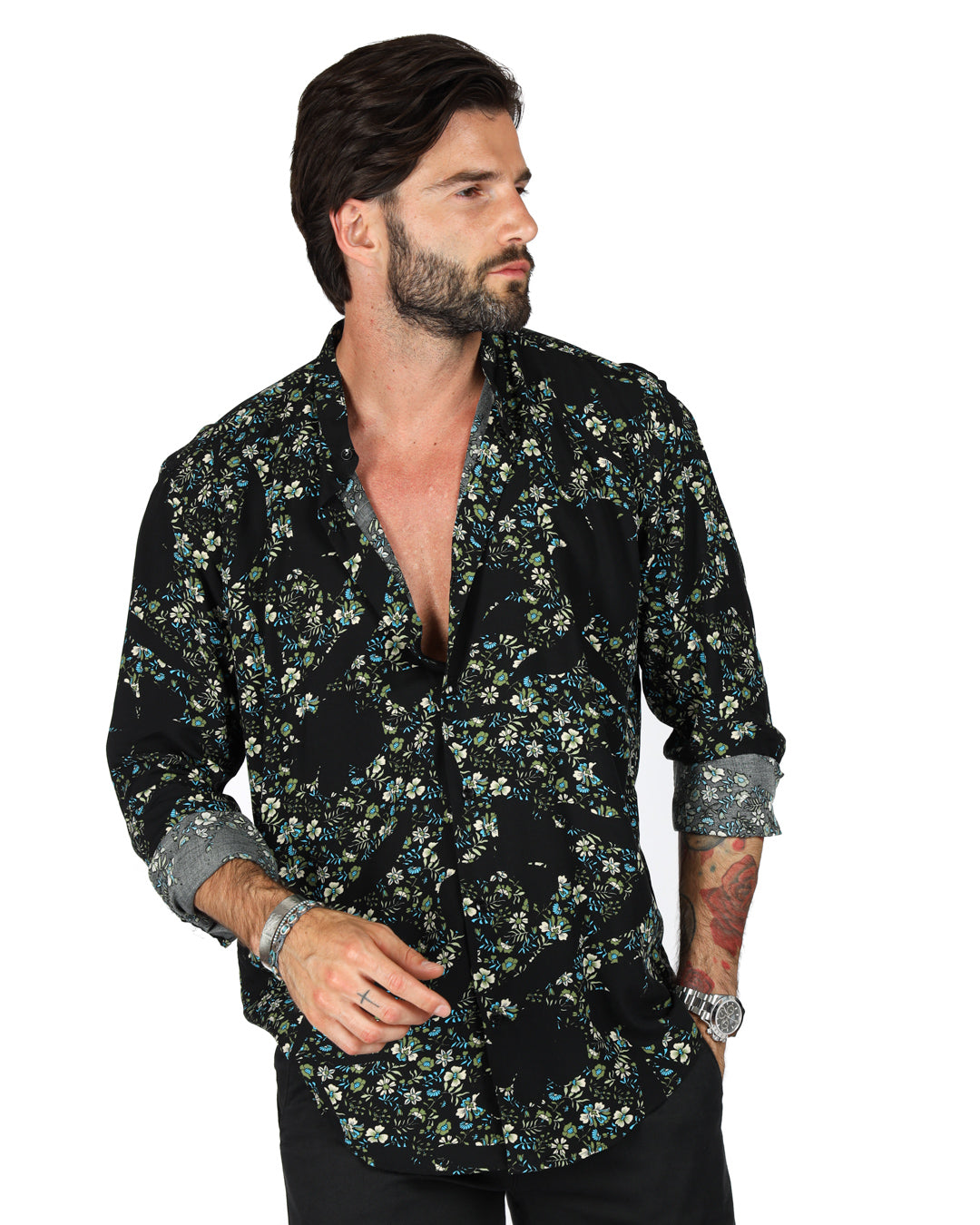 Aruba - Korean shirt with blue floral pattern