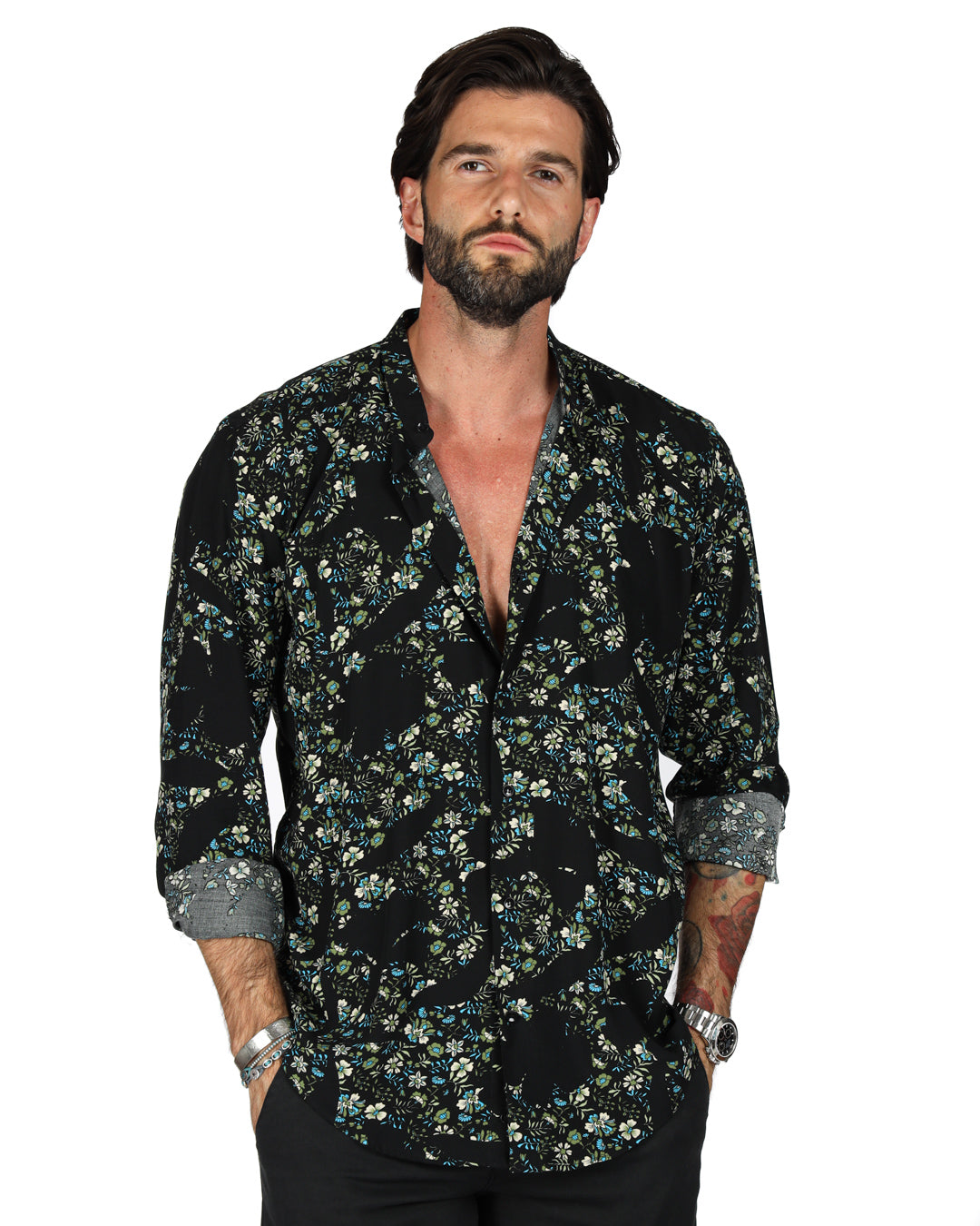 Aruba - Korean shirt with blue floral pattern