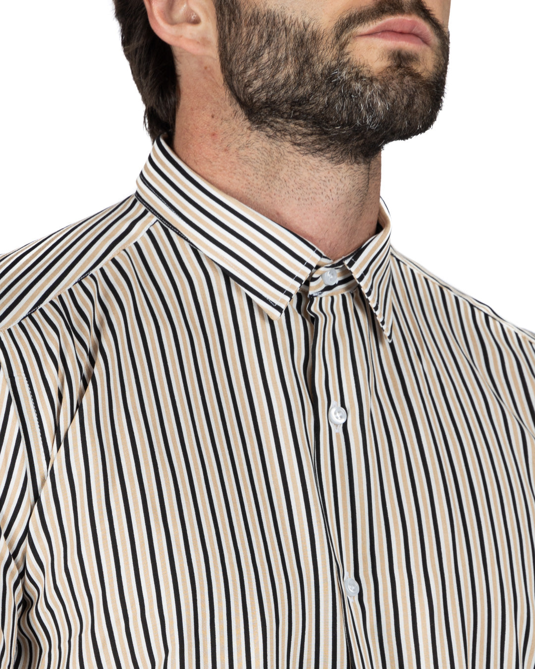 Barbuda - Classic beige striped patterned shirt