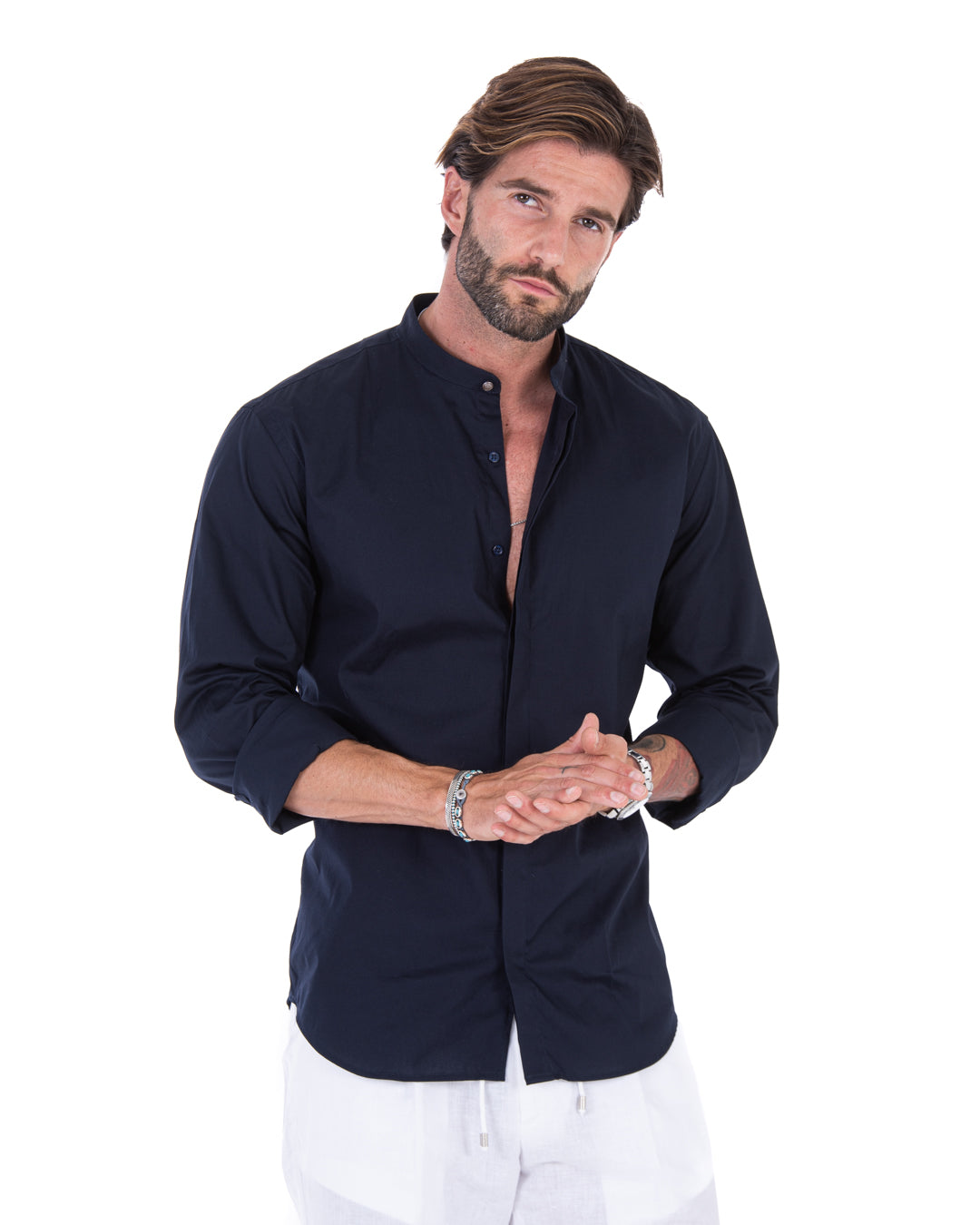 Chemise - basic coréen bleu en coton
