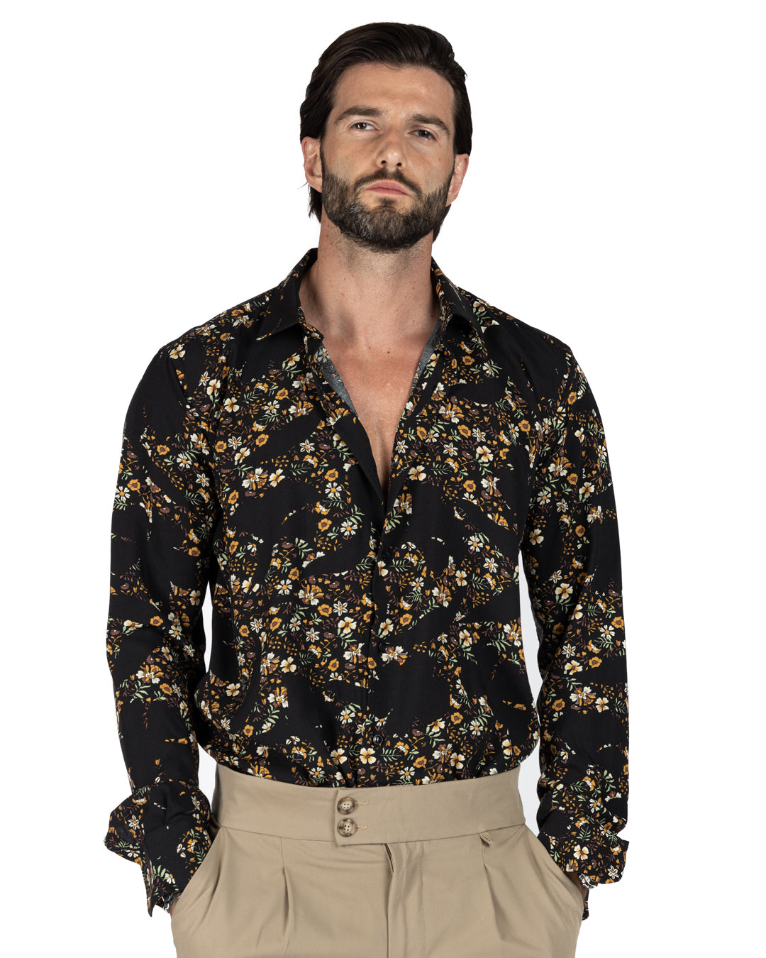 Curacao - Classic brown floral patterned shirt