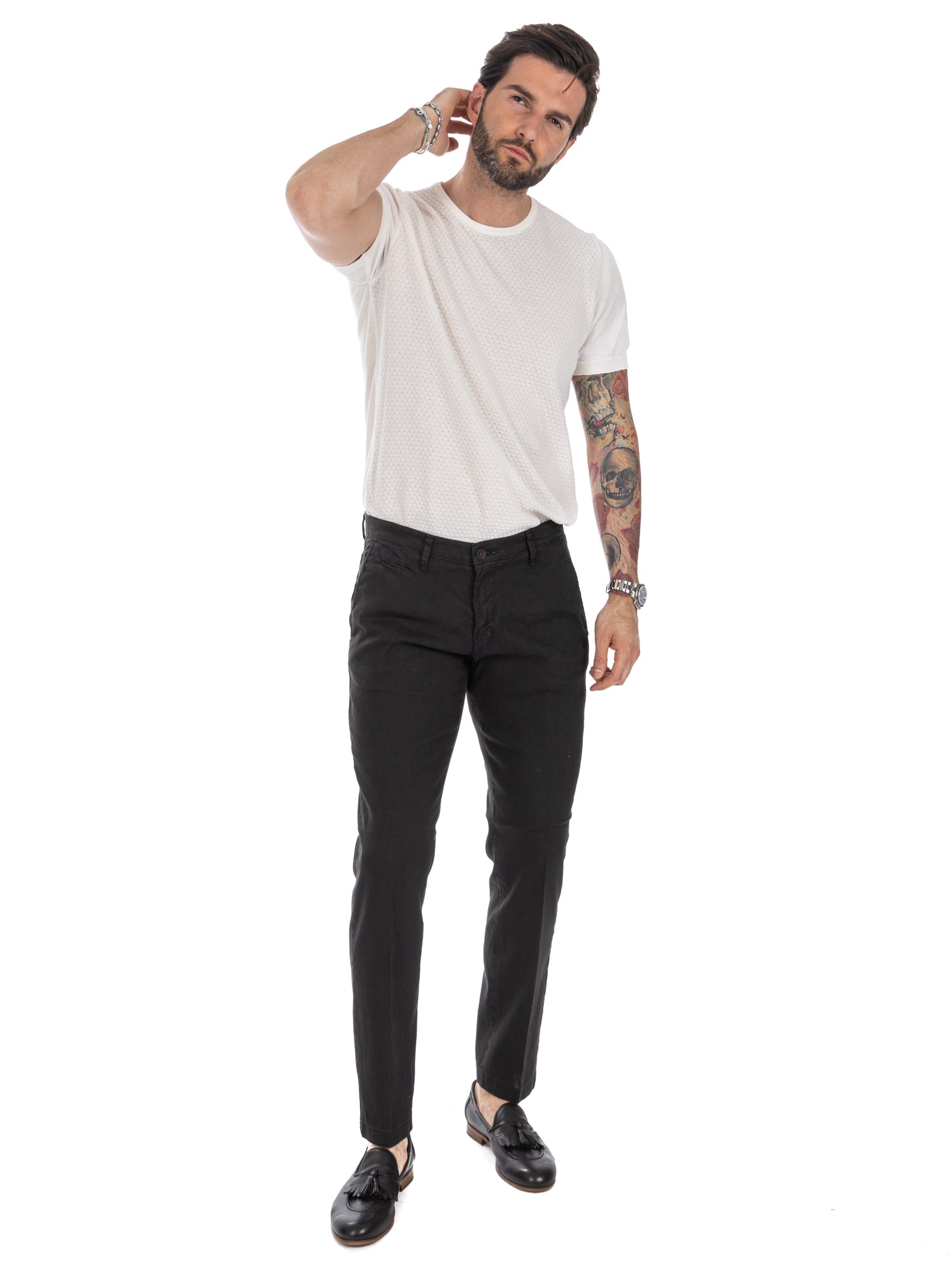 Didier - black stretch linen trousers