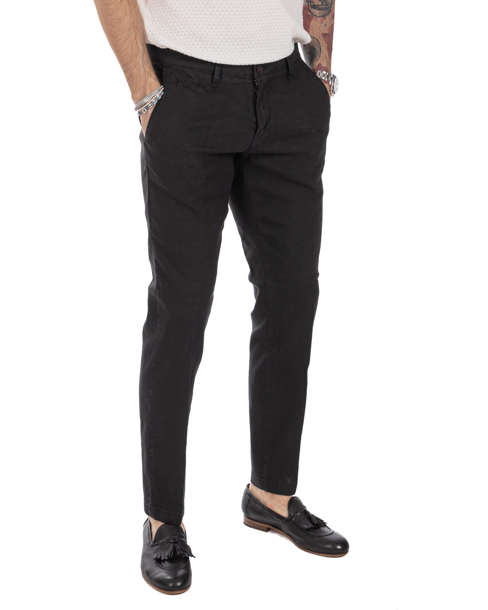 Didier - pantalon en lin stretch noir