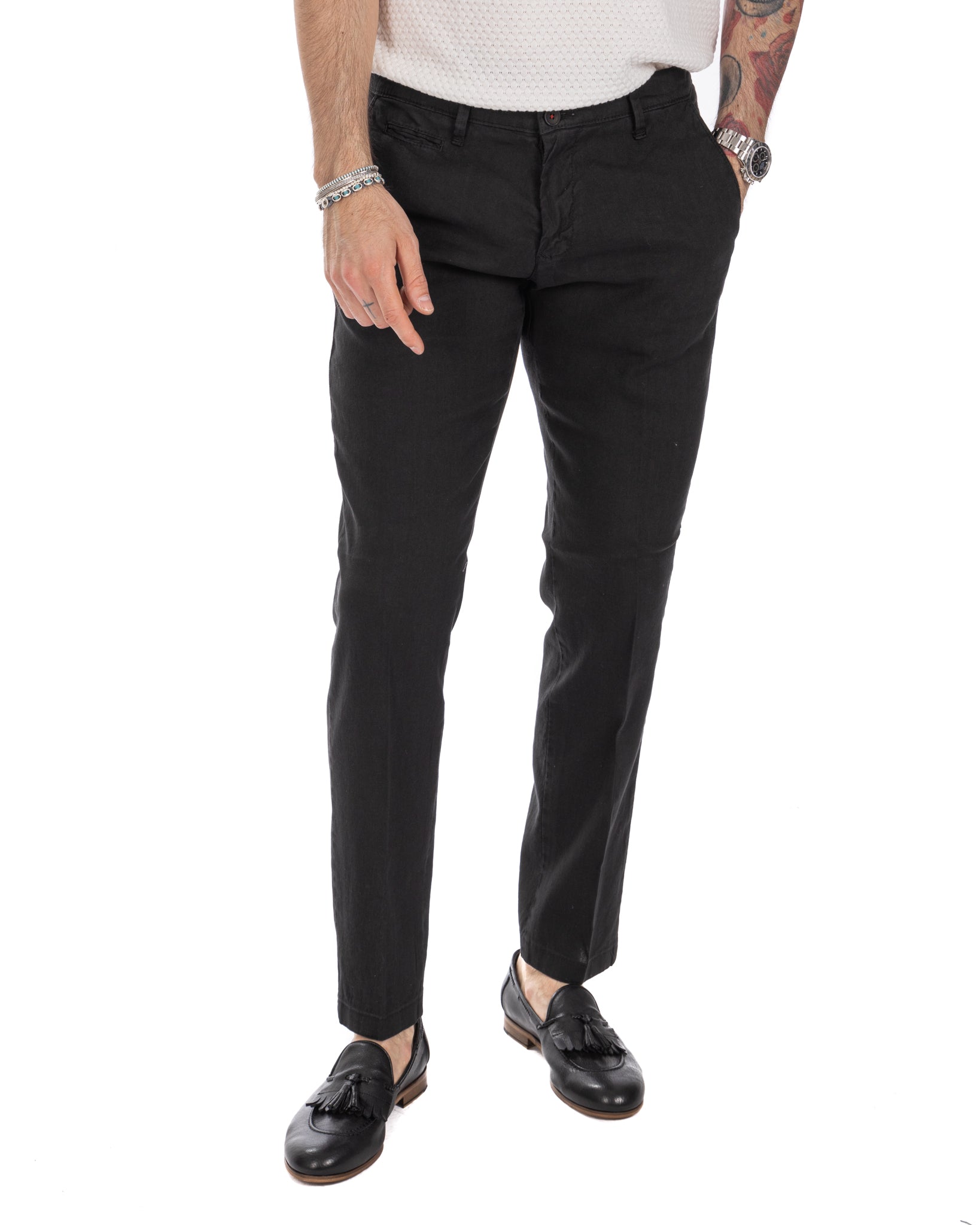 Didier - black stretch linen trousers