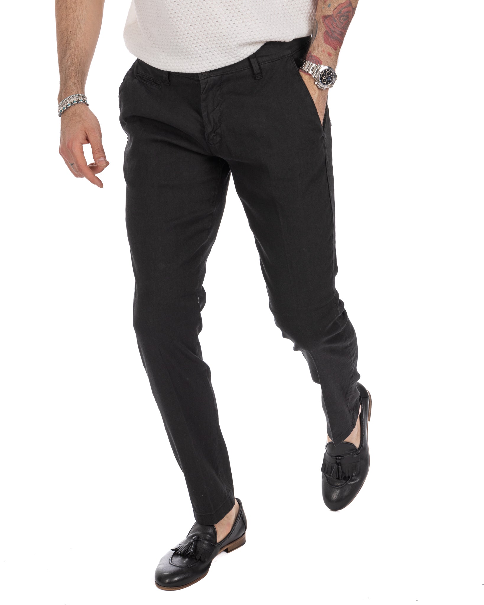 Didier - black stretch linen trousers