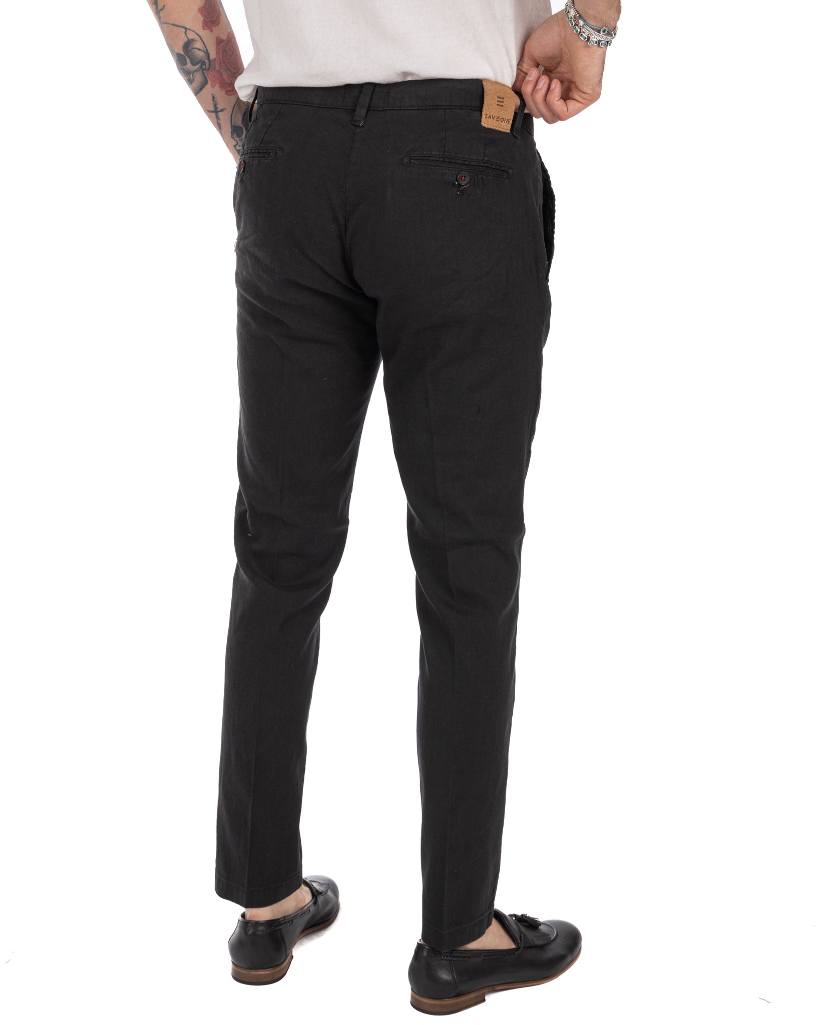 Didier - black stretch linen trousers