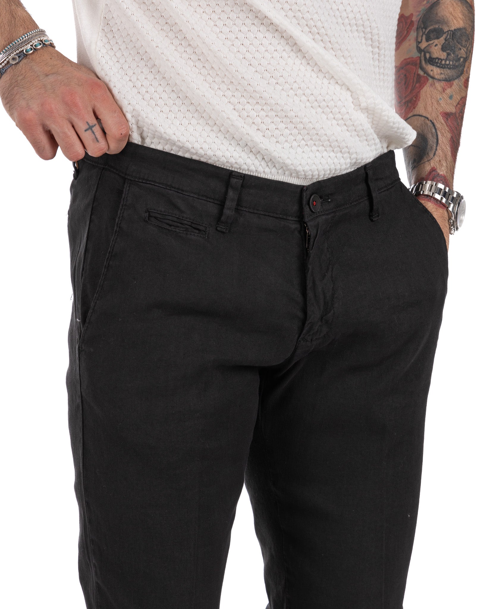 Didier - pantalone nero in lino stretch