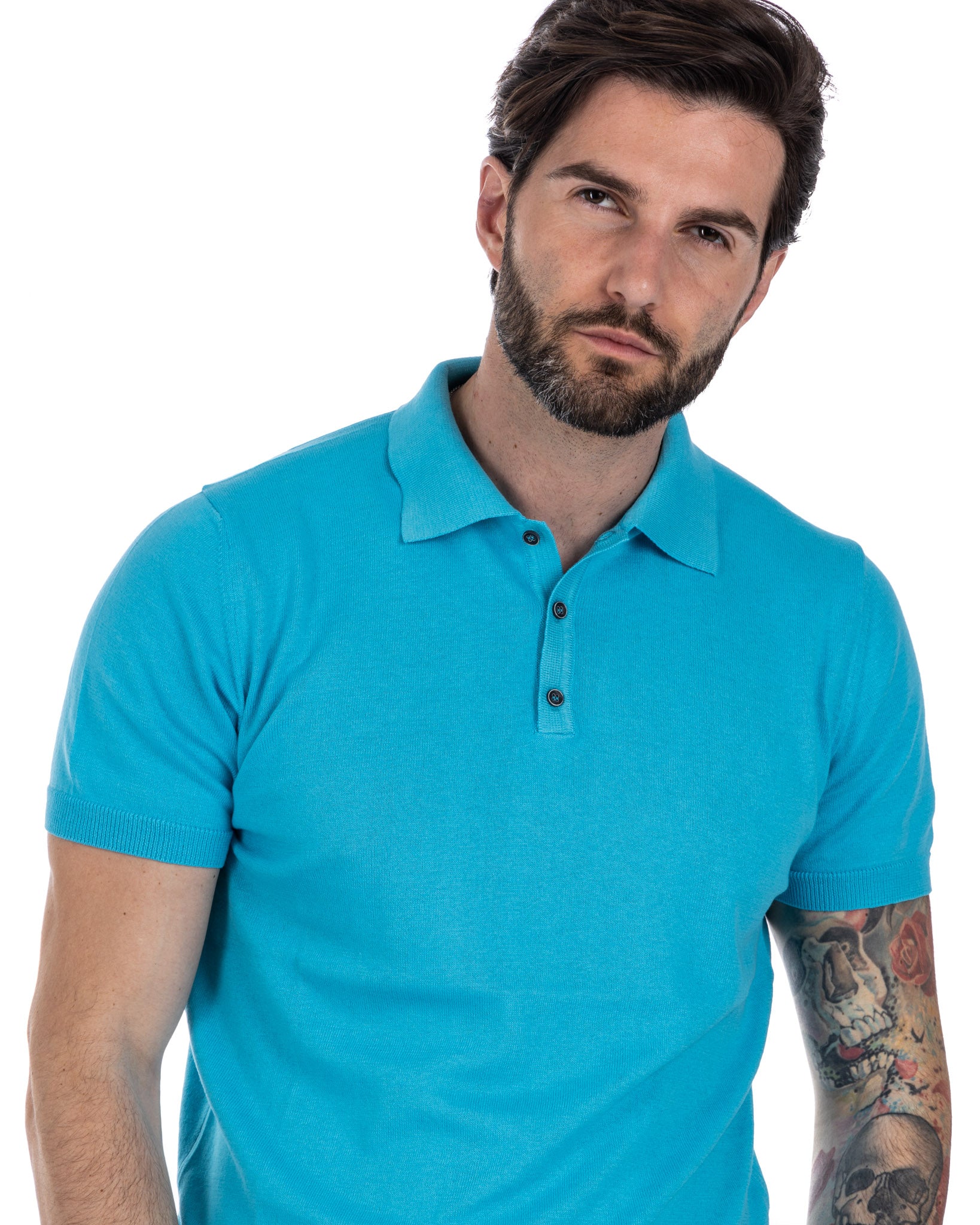 Roger - polo turchese in maglia