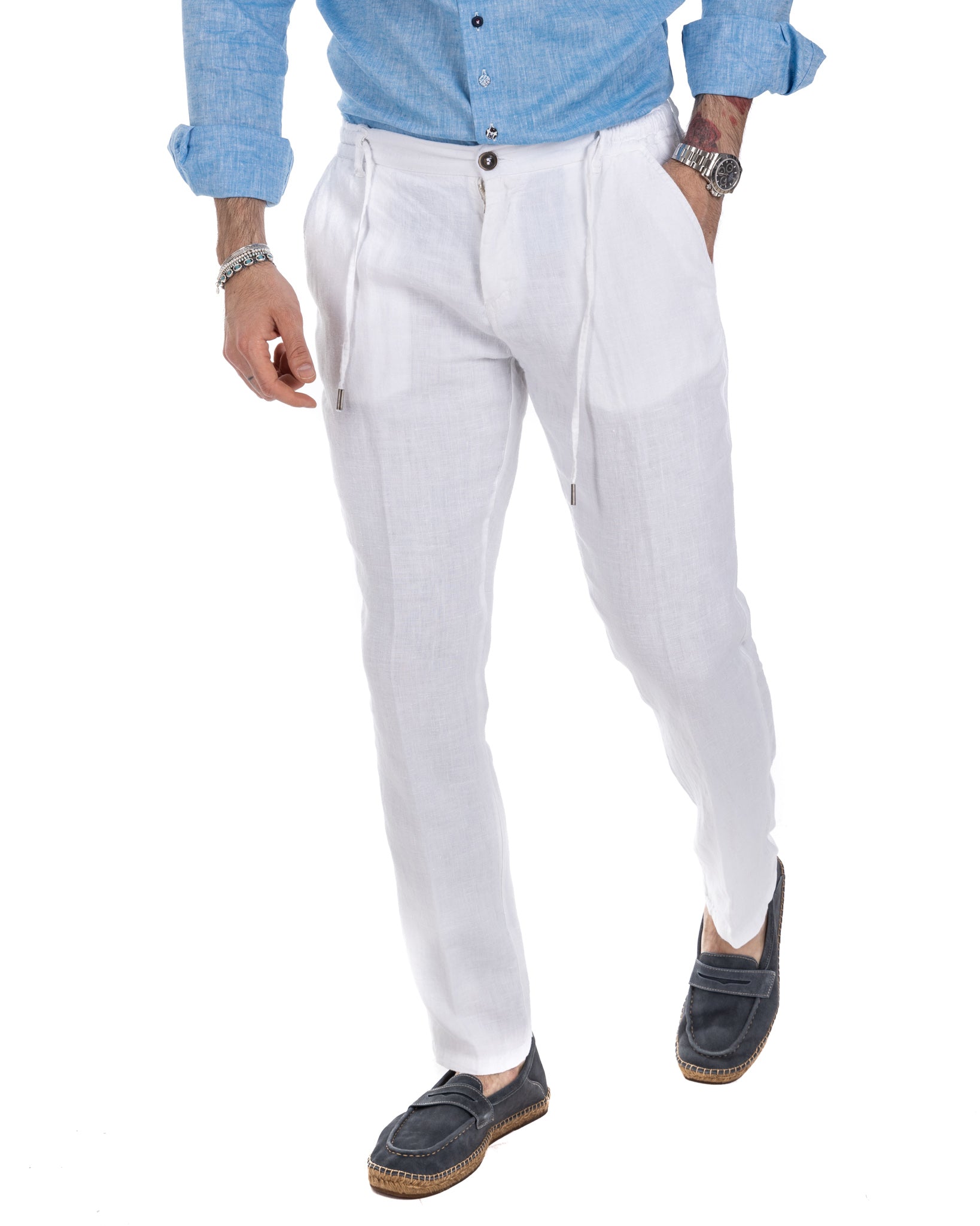 Gustave - pantalon en pur lin blanc