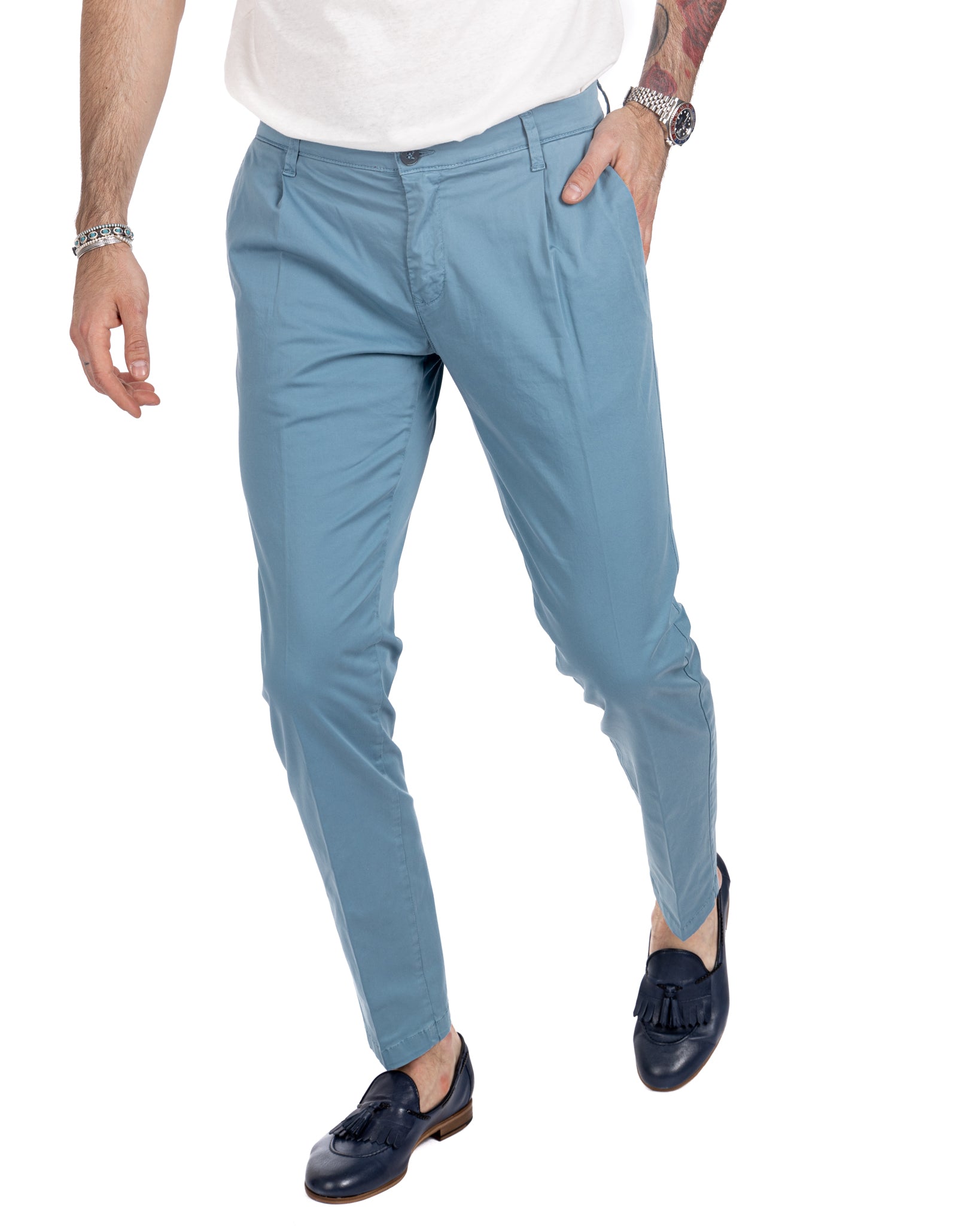 Miles - light blue pleated trousers