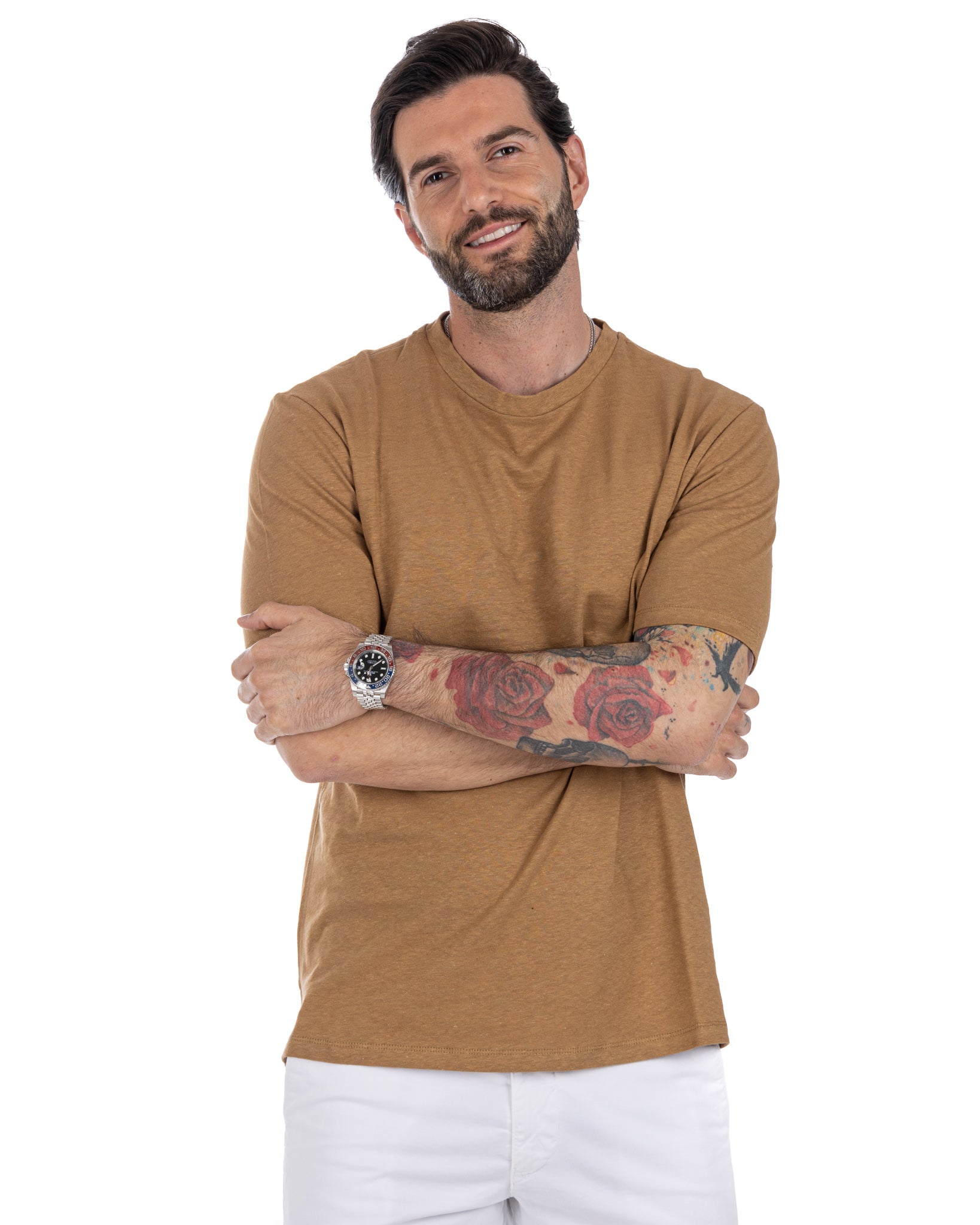 Favignana - camel linen t-shirt